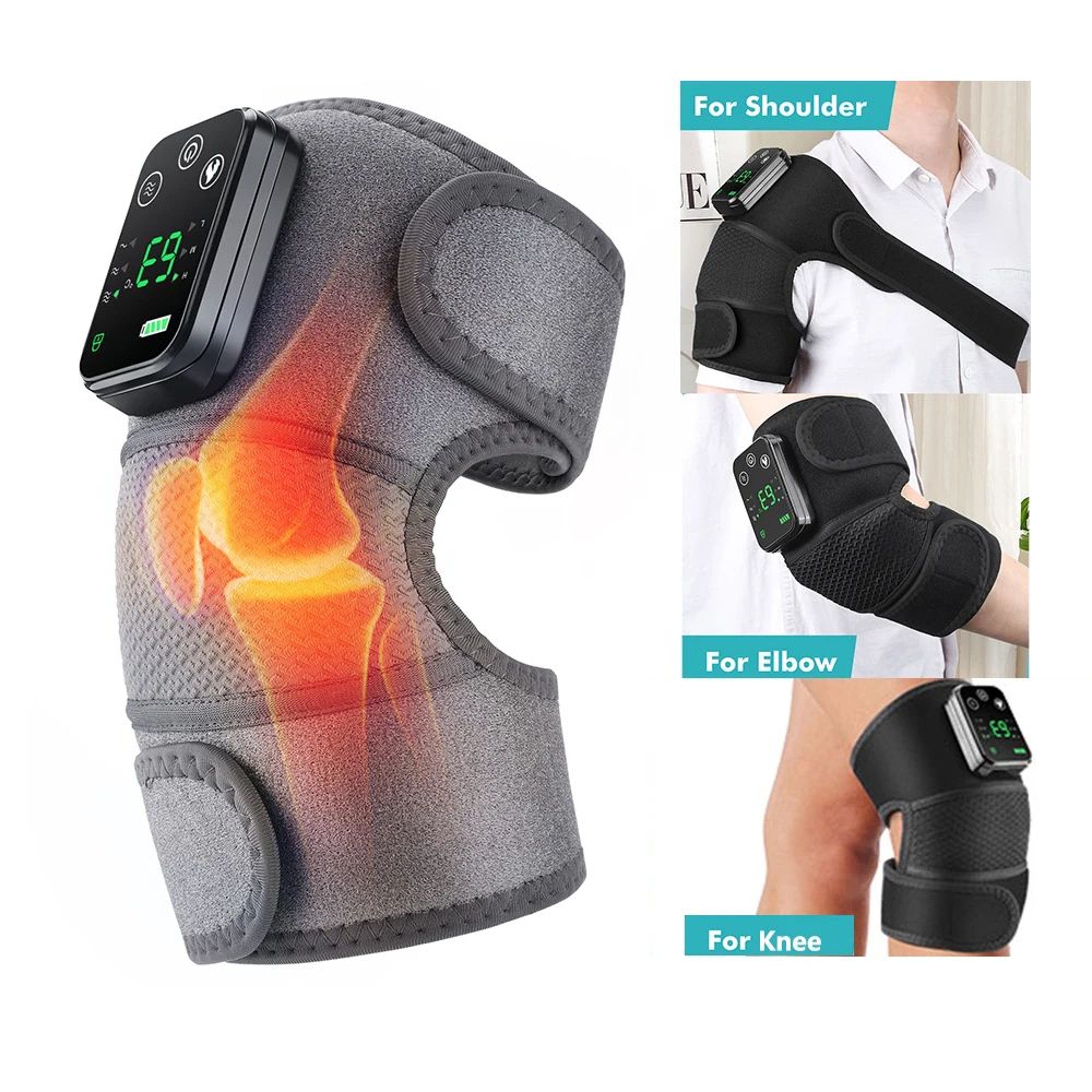 Heated Vibration Knee Massager Cordless Rechargeable Support Brace 13