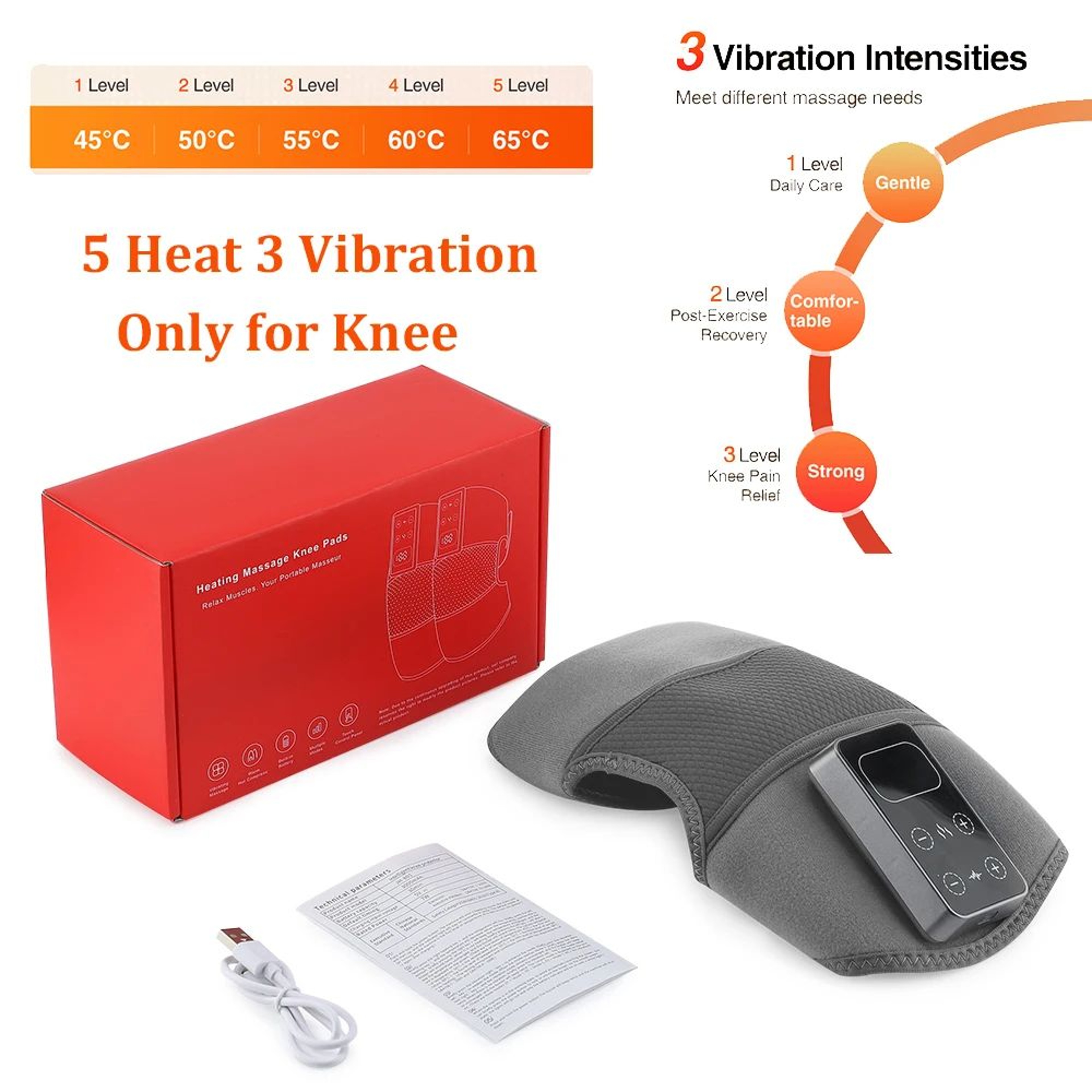 Heated Vibrating Knee Pad 3 In 1 Joint Support Brace 8