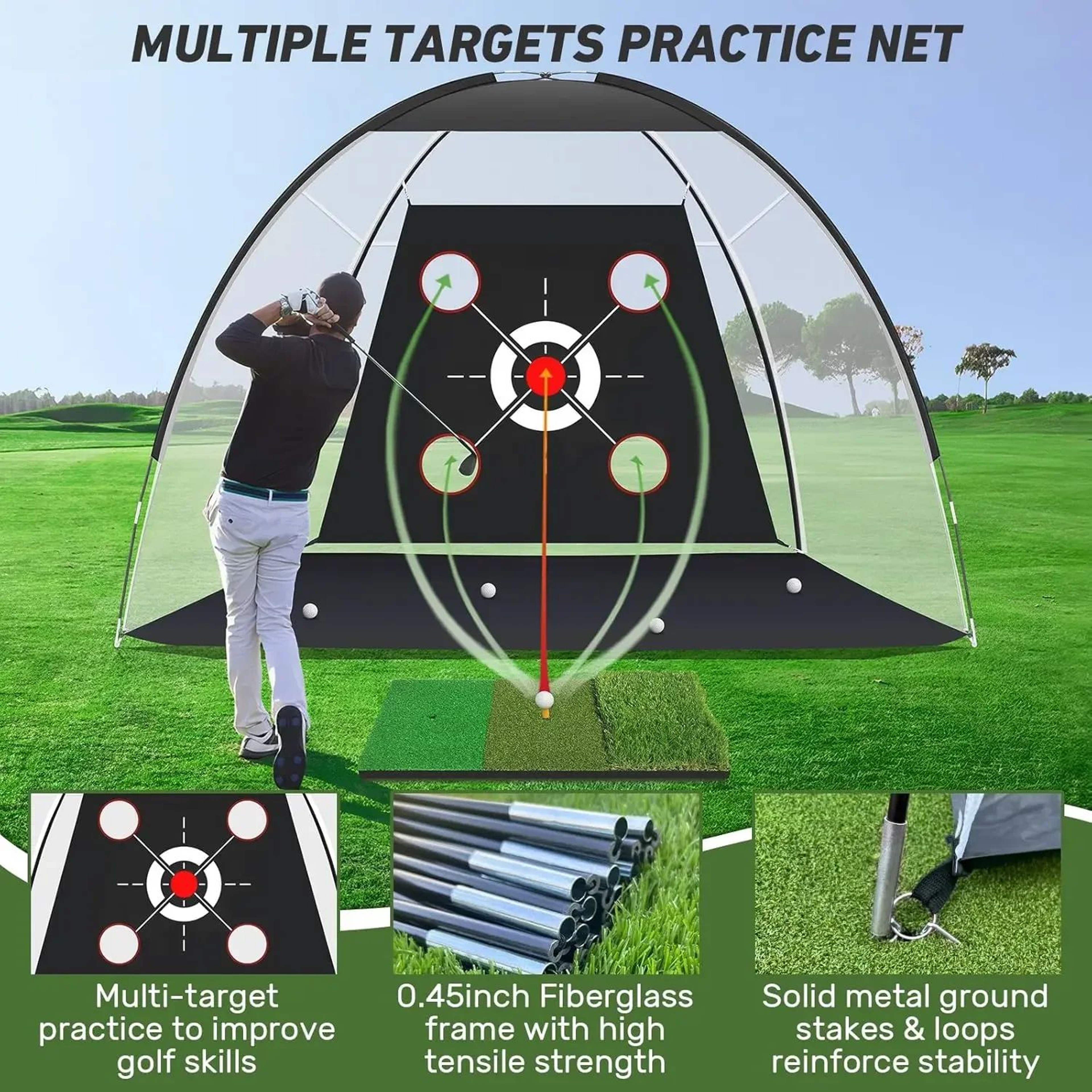 Portable Golf Hitting Net With Training Mat 10 X 7 FT Backyard Practice Set 1