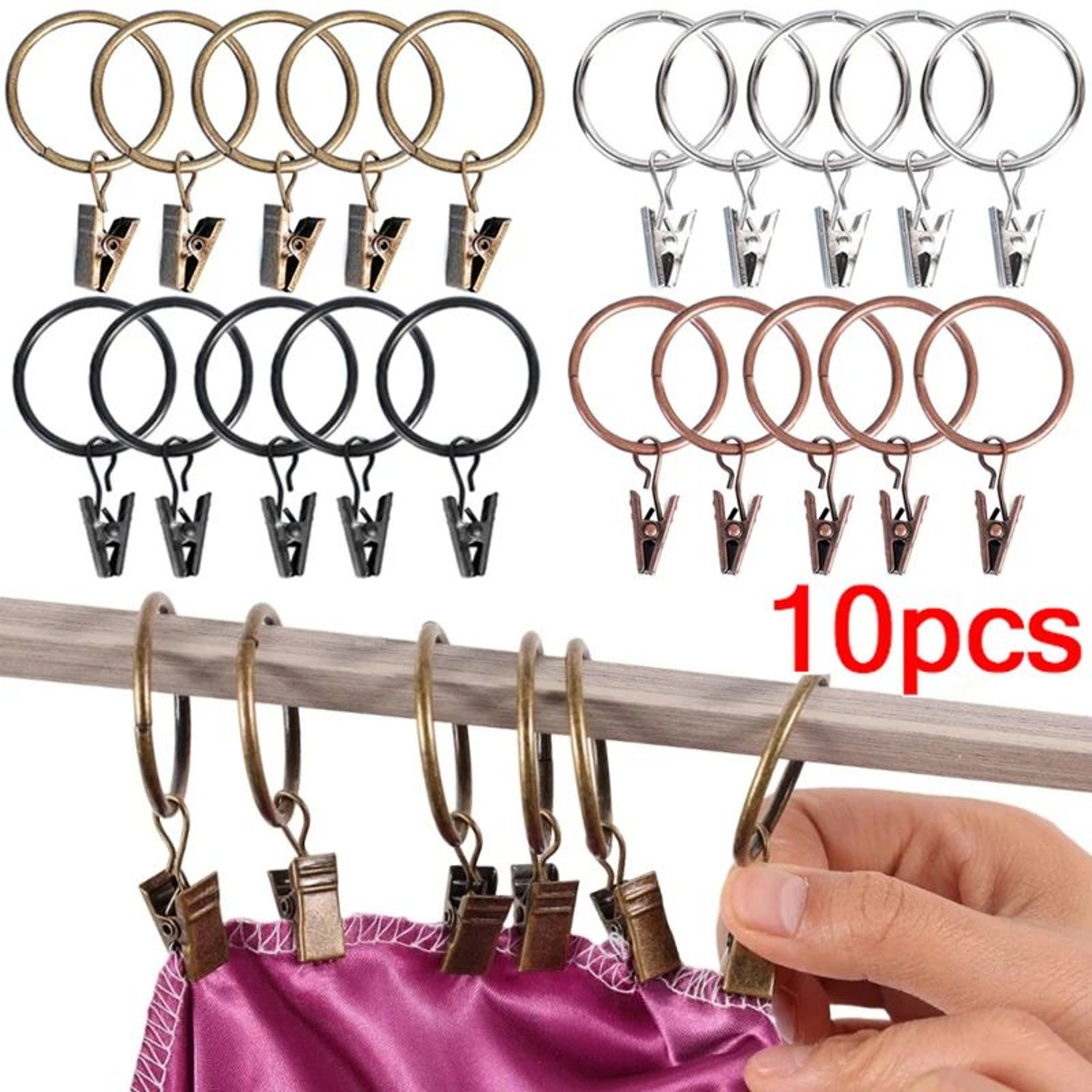 10 Piece Metal Curtain Clips With Hooks Rustproof Curtain Hanging Rings 0
