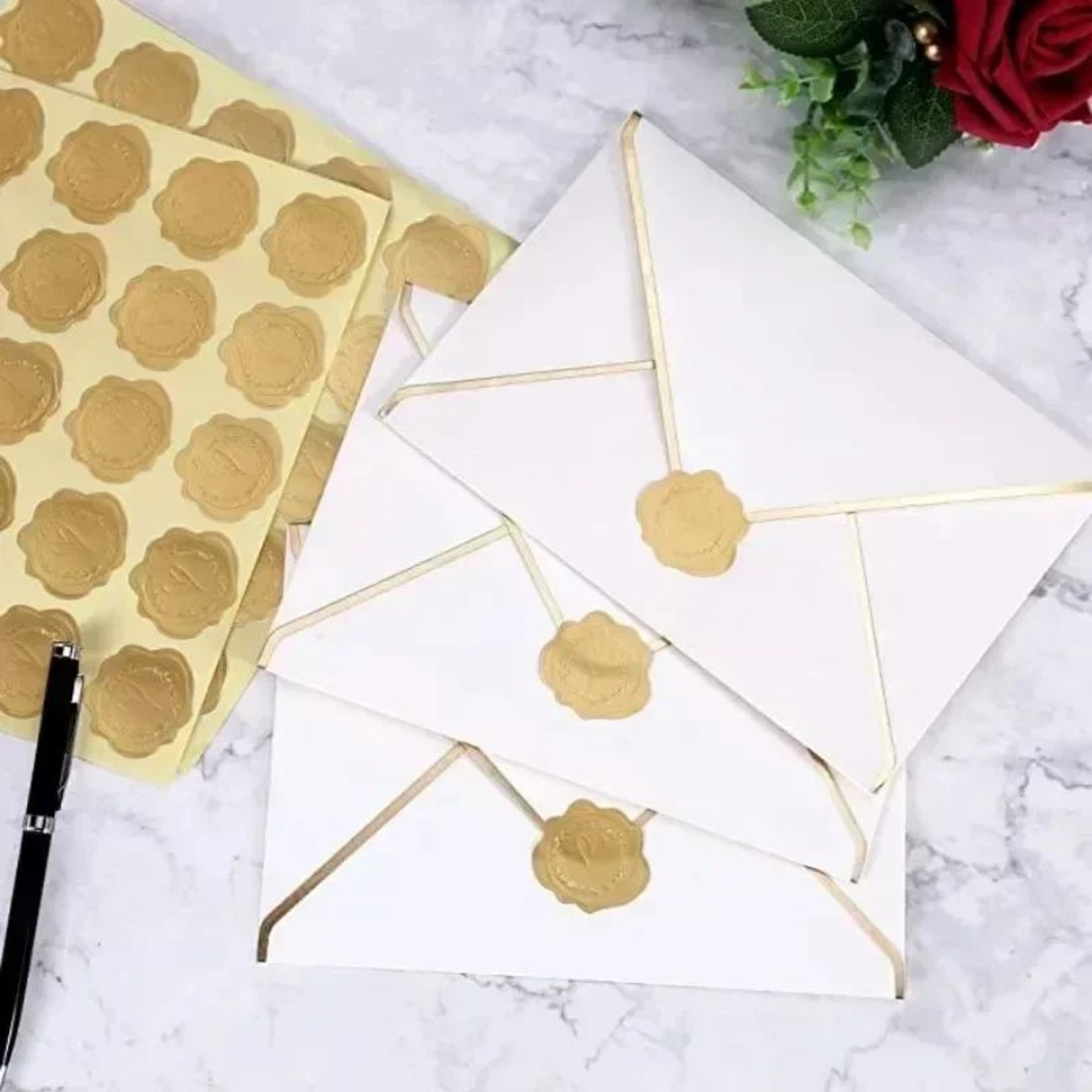 Gold Heart Envelope Seal Stickers For Invitations And Gifts 1
