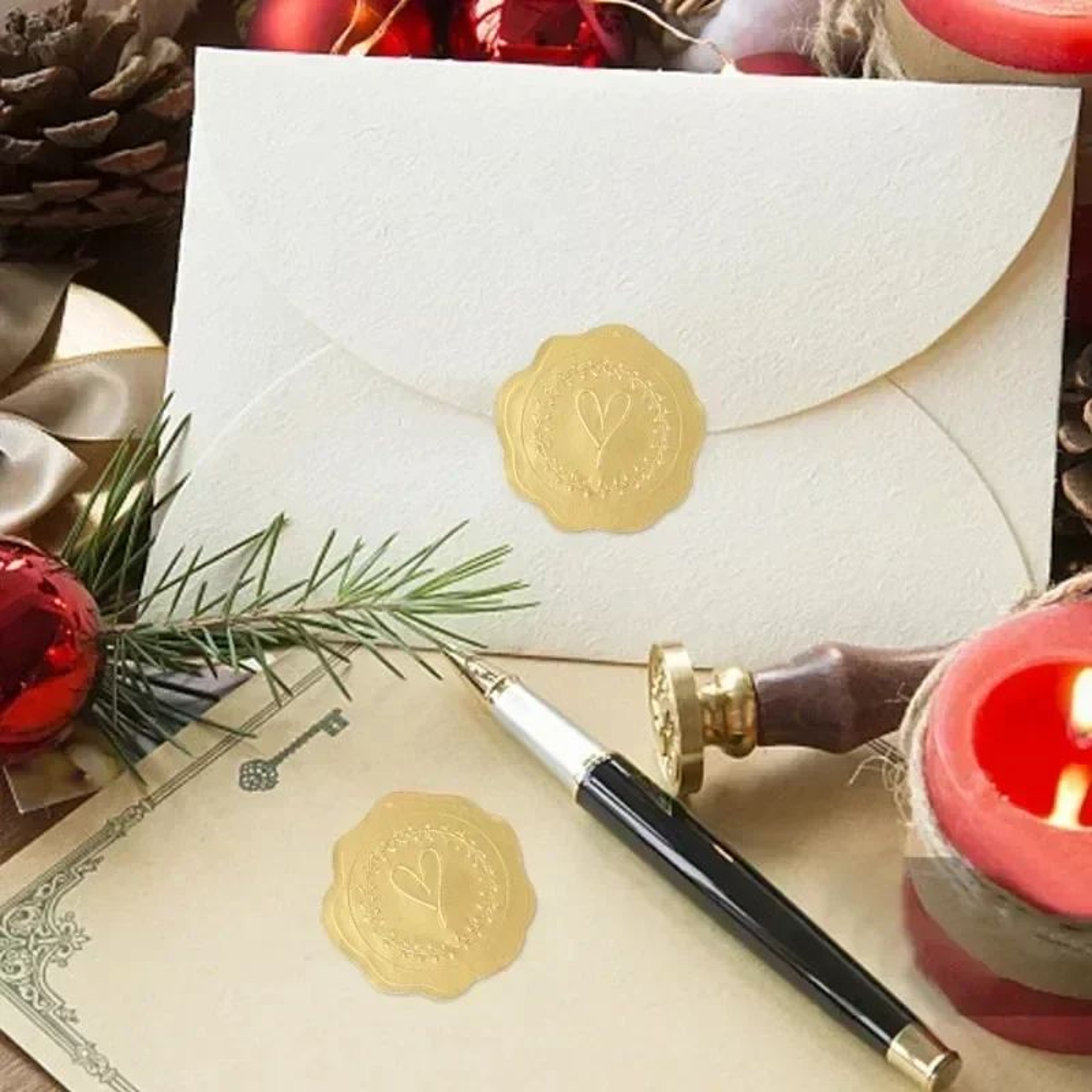 Gold Heart Envelope Seal Stickers For Invitations And Gifts 2