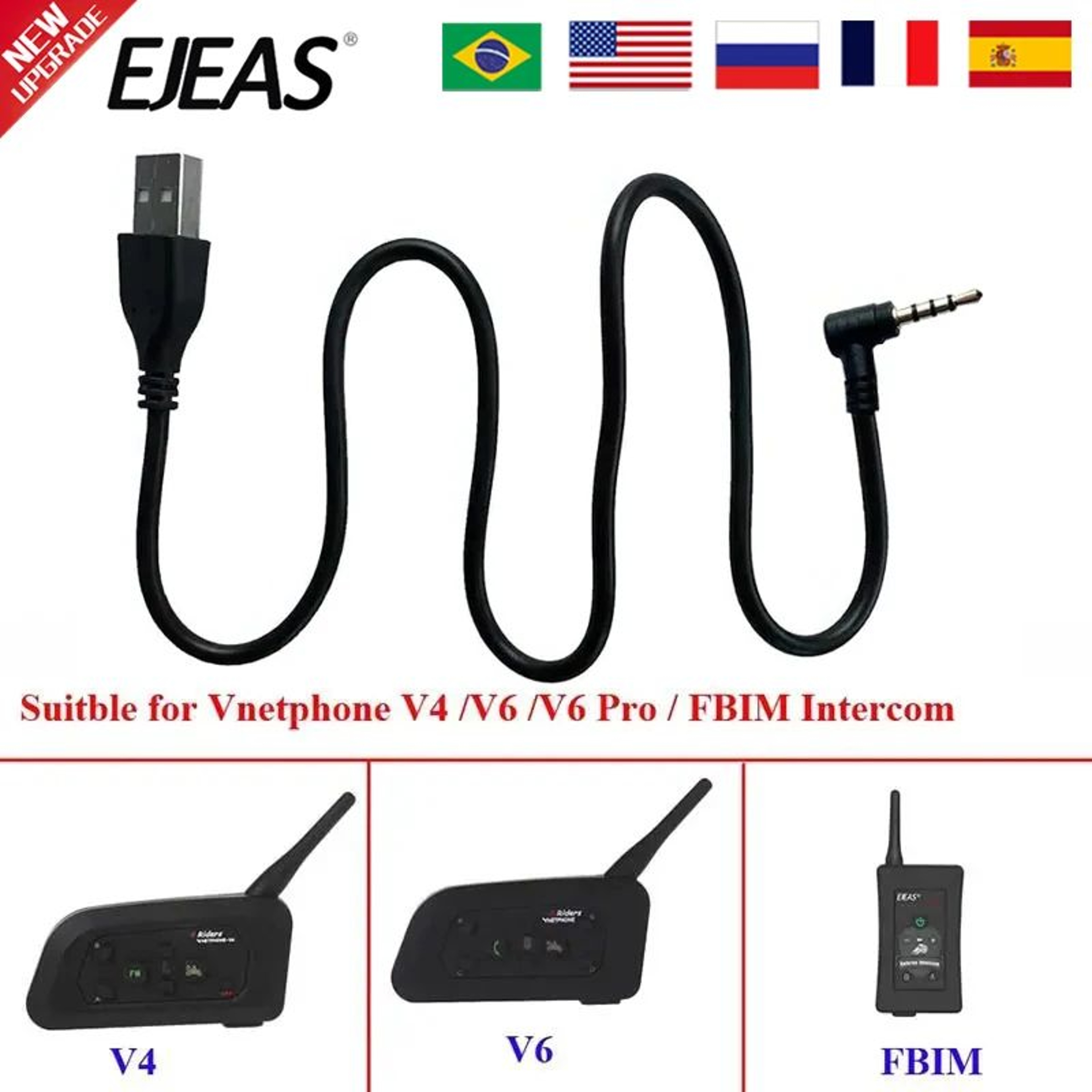 EJEAS Motorcycle Intercom Charging Cable Type C 35mm Data Cable 5