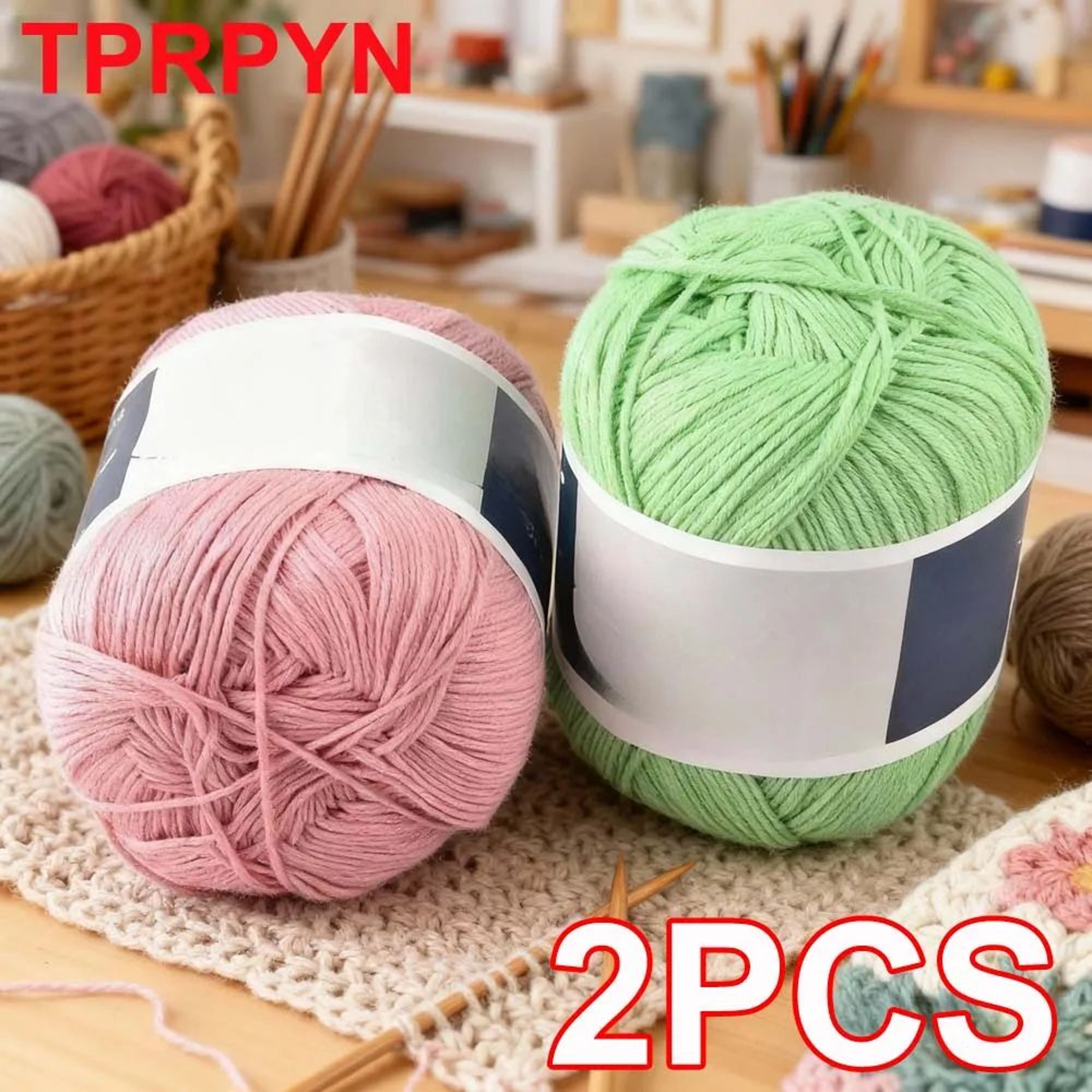 2 Piece Cotton Yarn Set For Knitting And Crochet 0