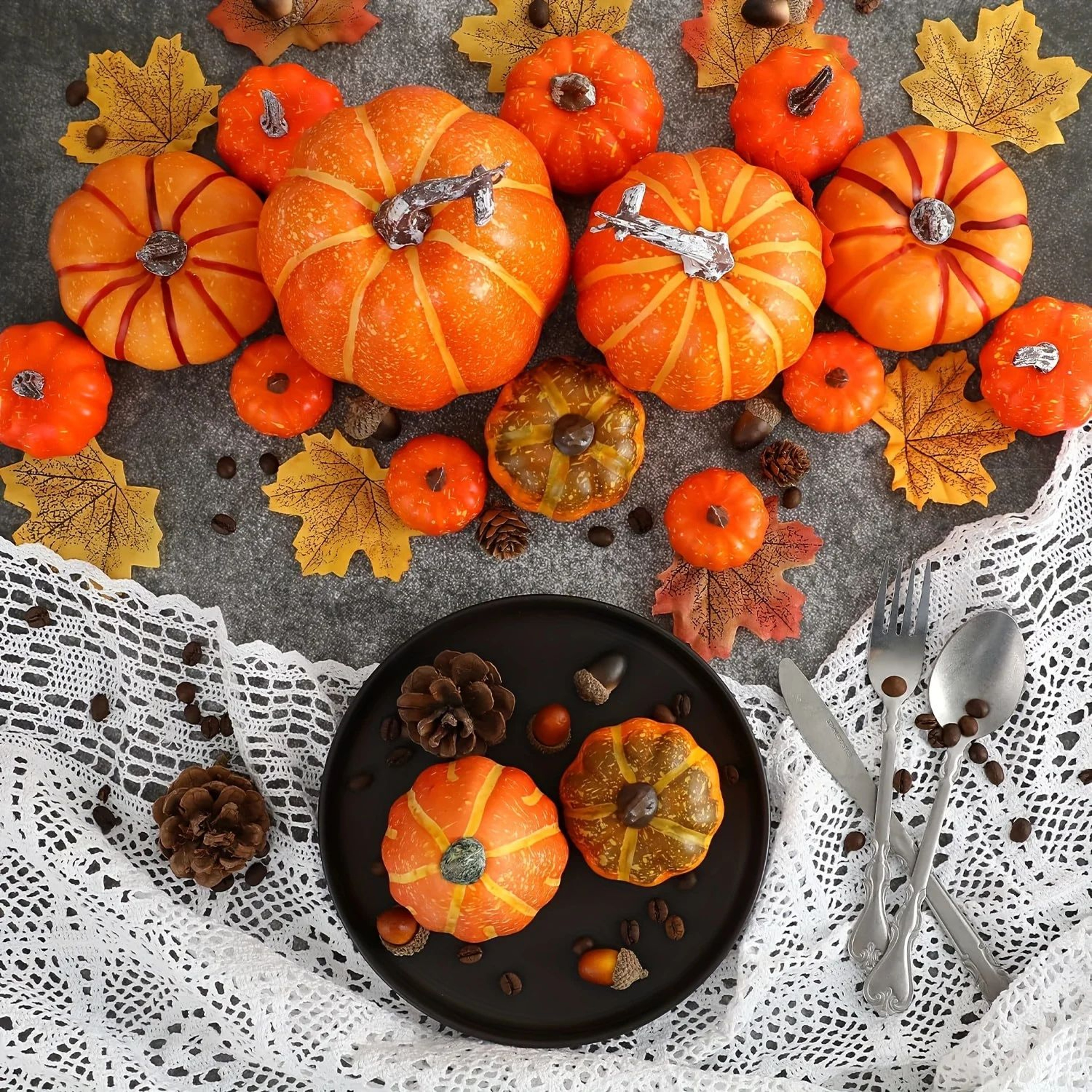 Artificial Pumpkins Fall Harvest Decor Set 3