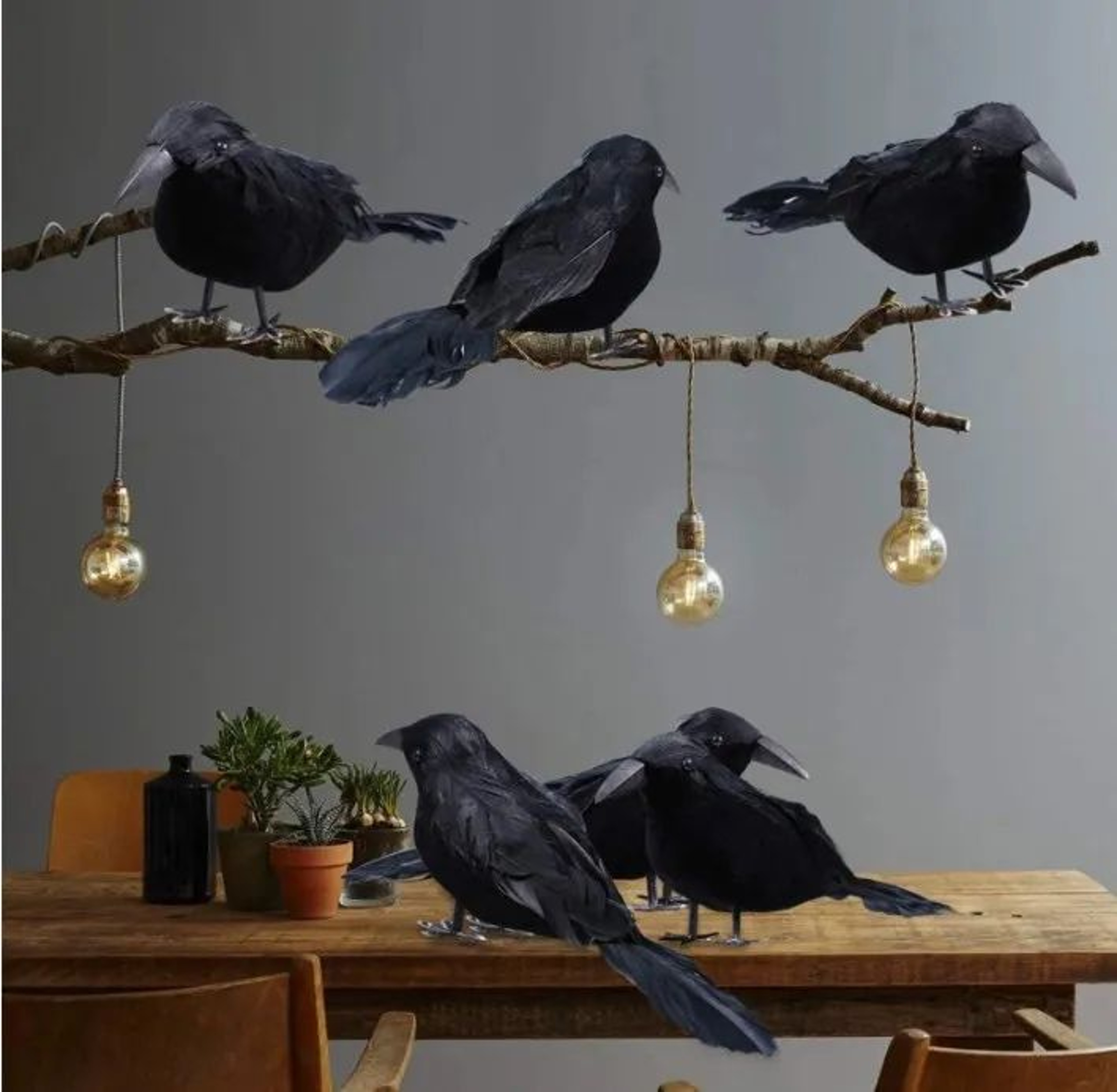 Realistic Black Crow Halloween Decor Set 0
