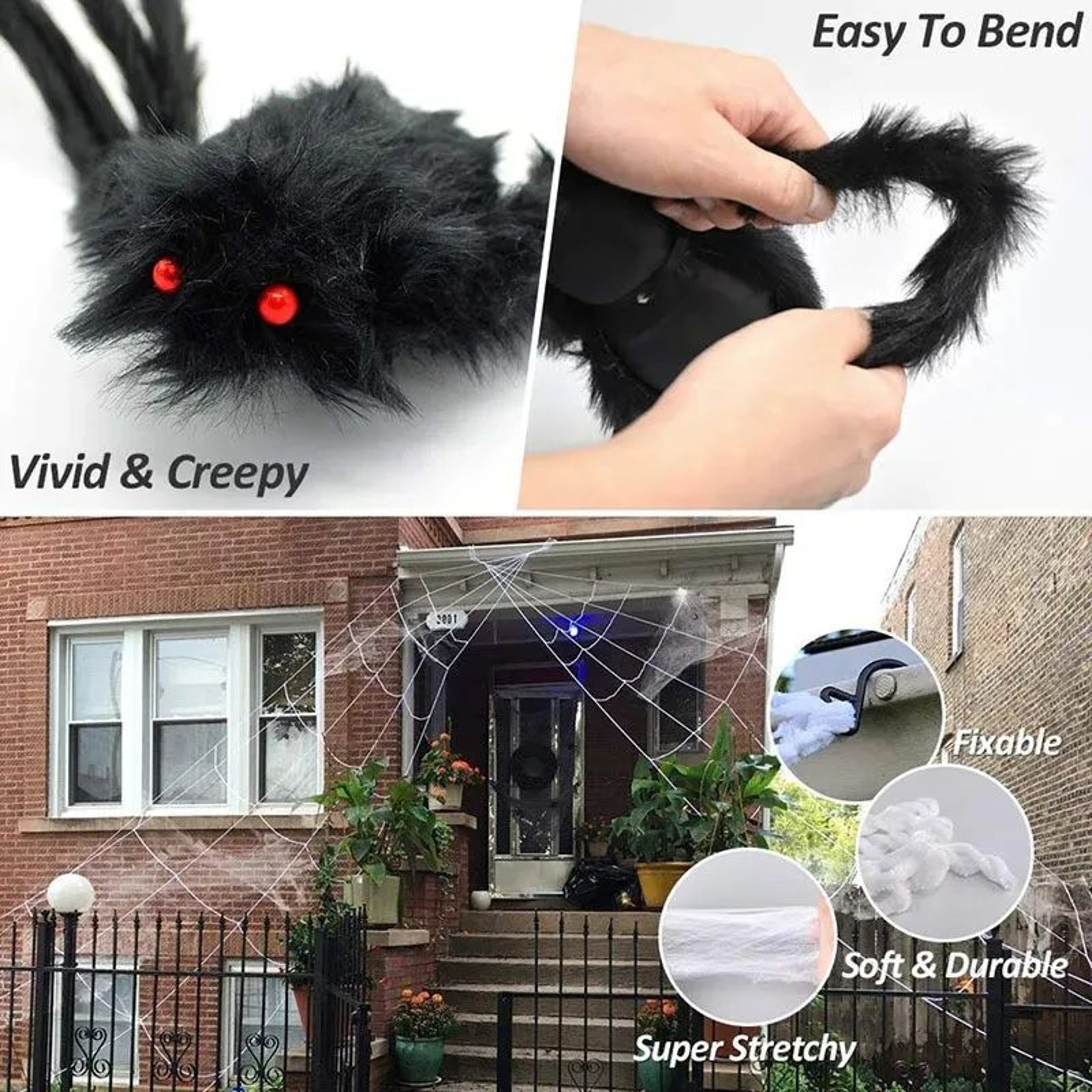 Oversized Creepy Plush Spider Decor 2