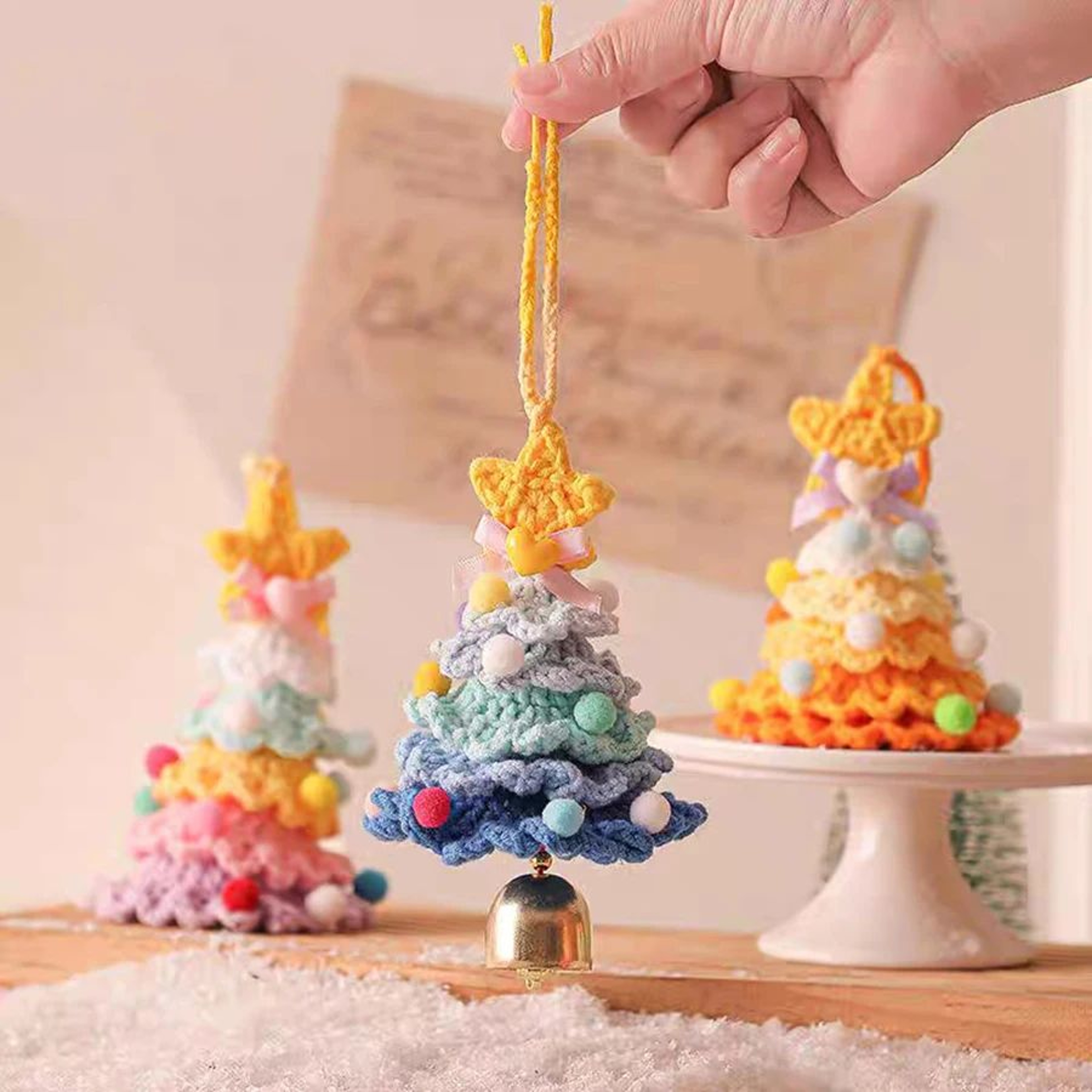 Knitted Christmas Tree Bell Ornament 1