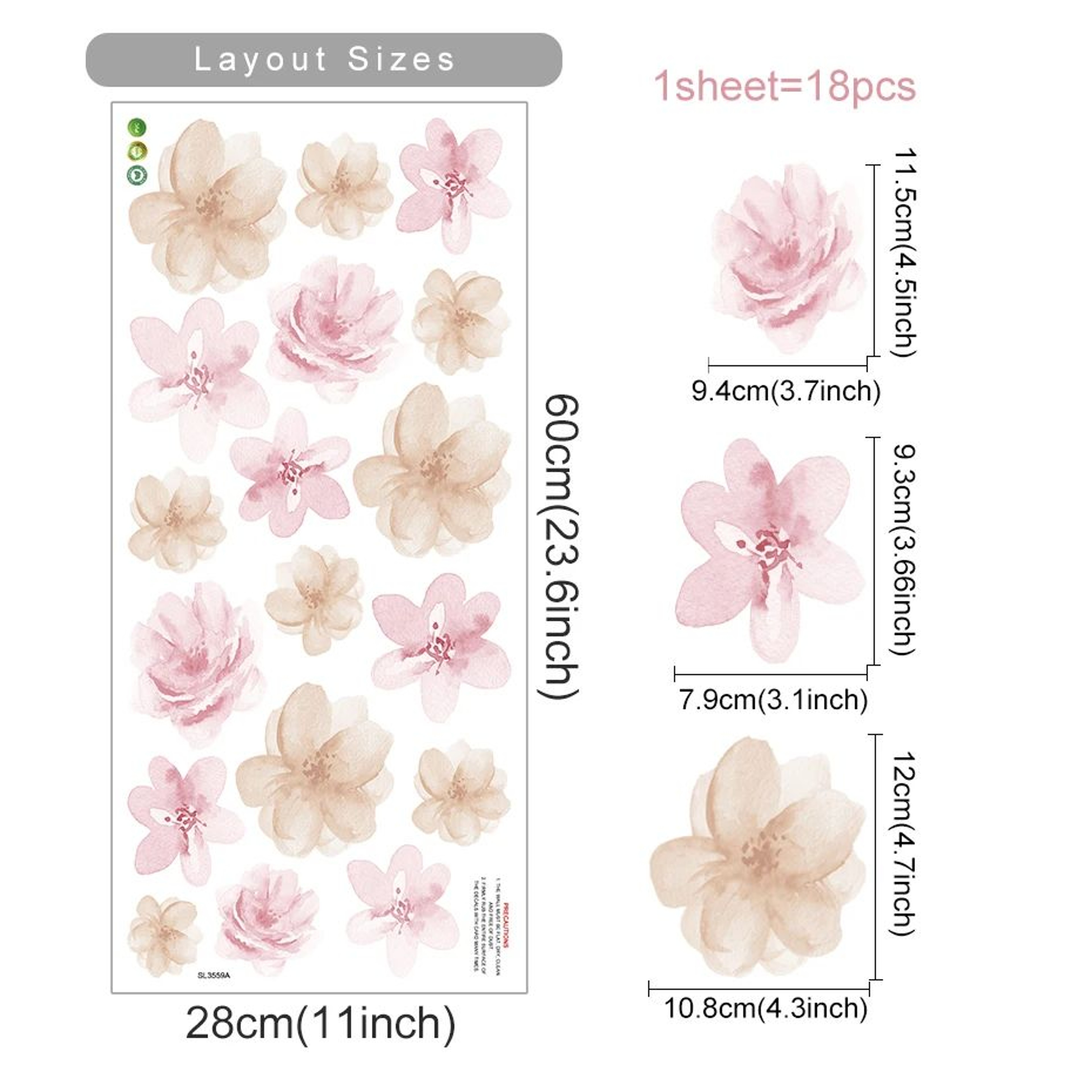 Boho Watercolor Floral Wall Decals 9