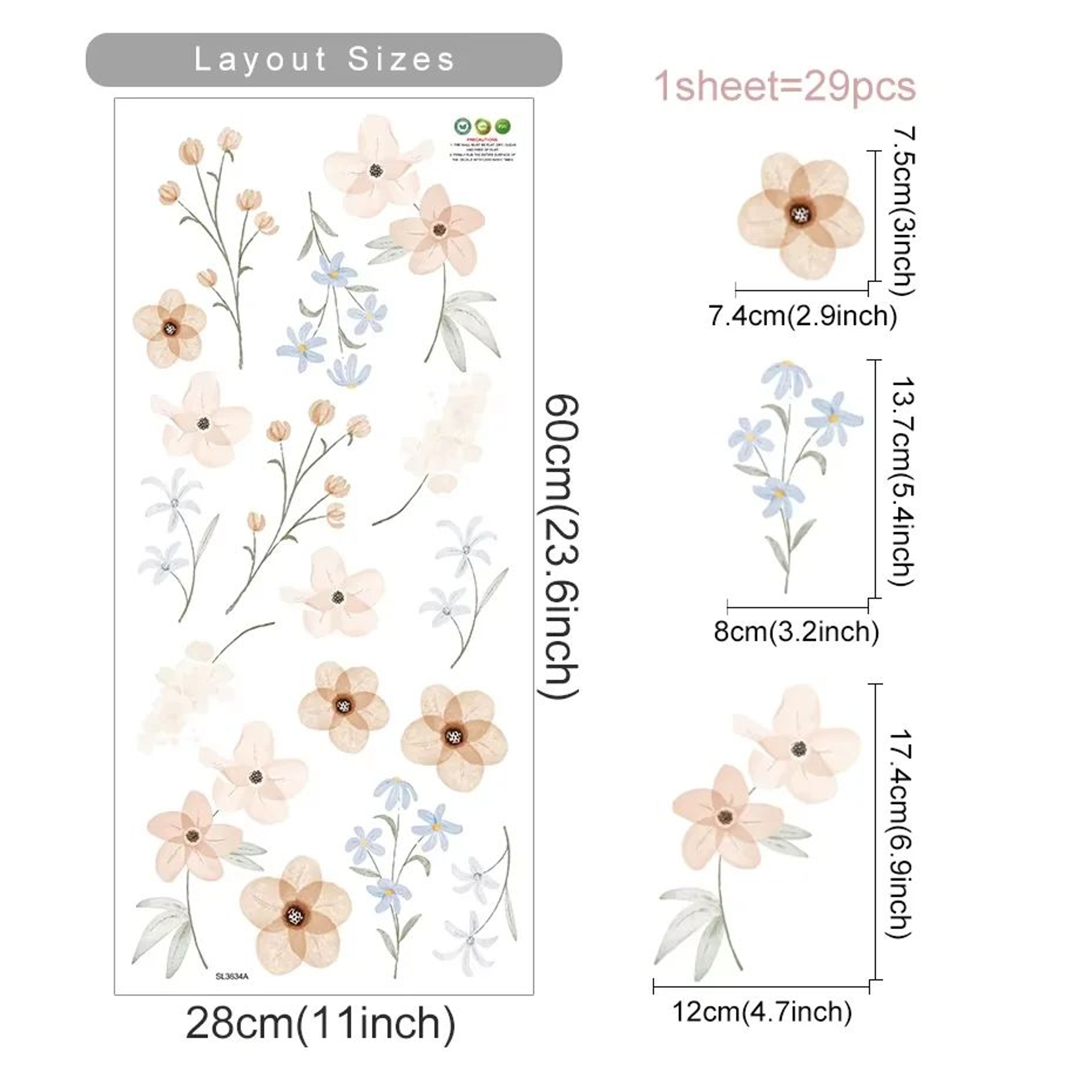 Boho Watercolor Floral Wall Decals 10