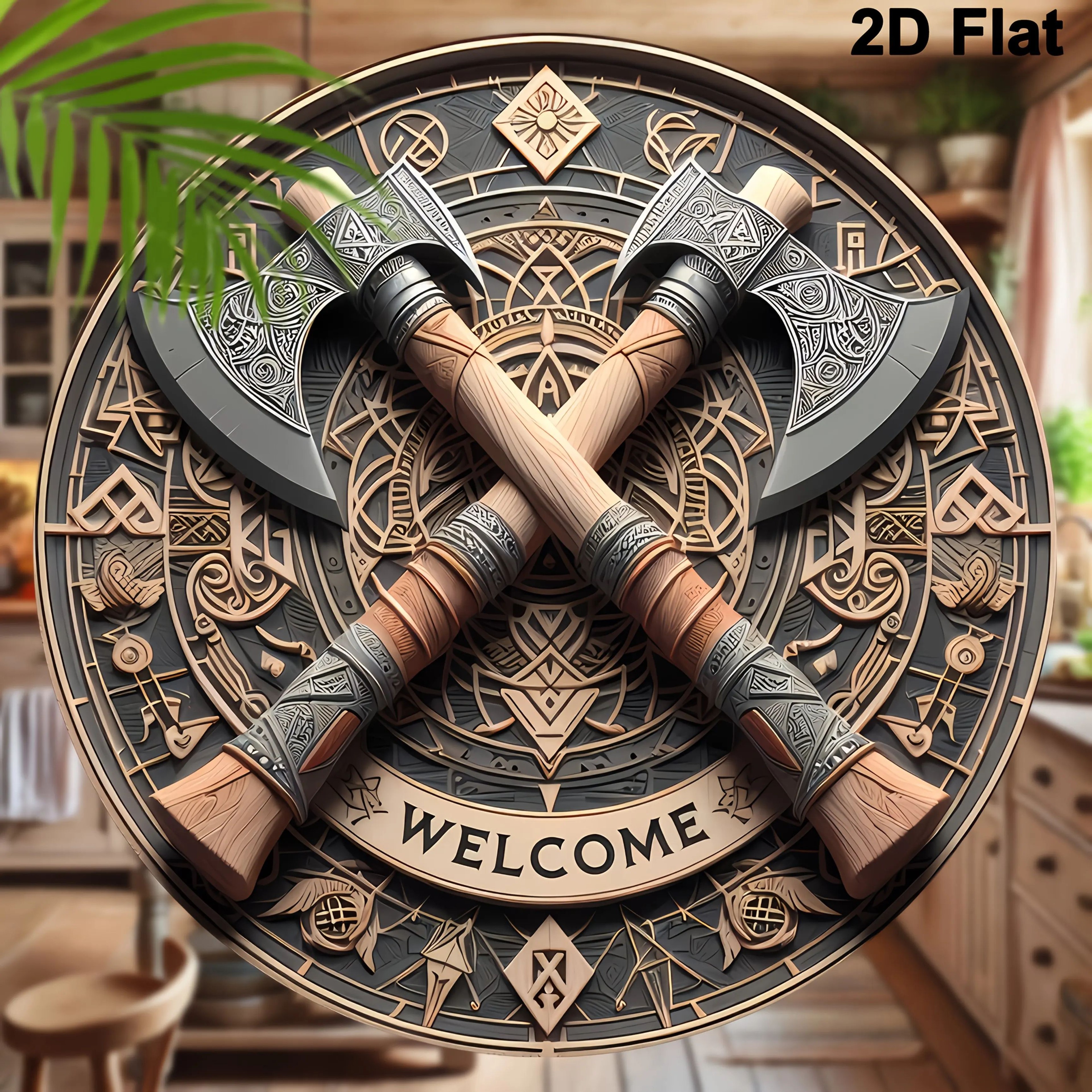 Viking Axe Wooden Welcome Sign 0