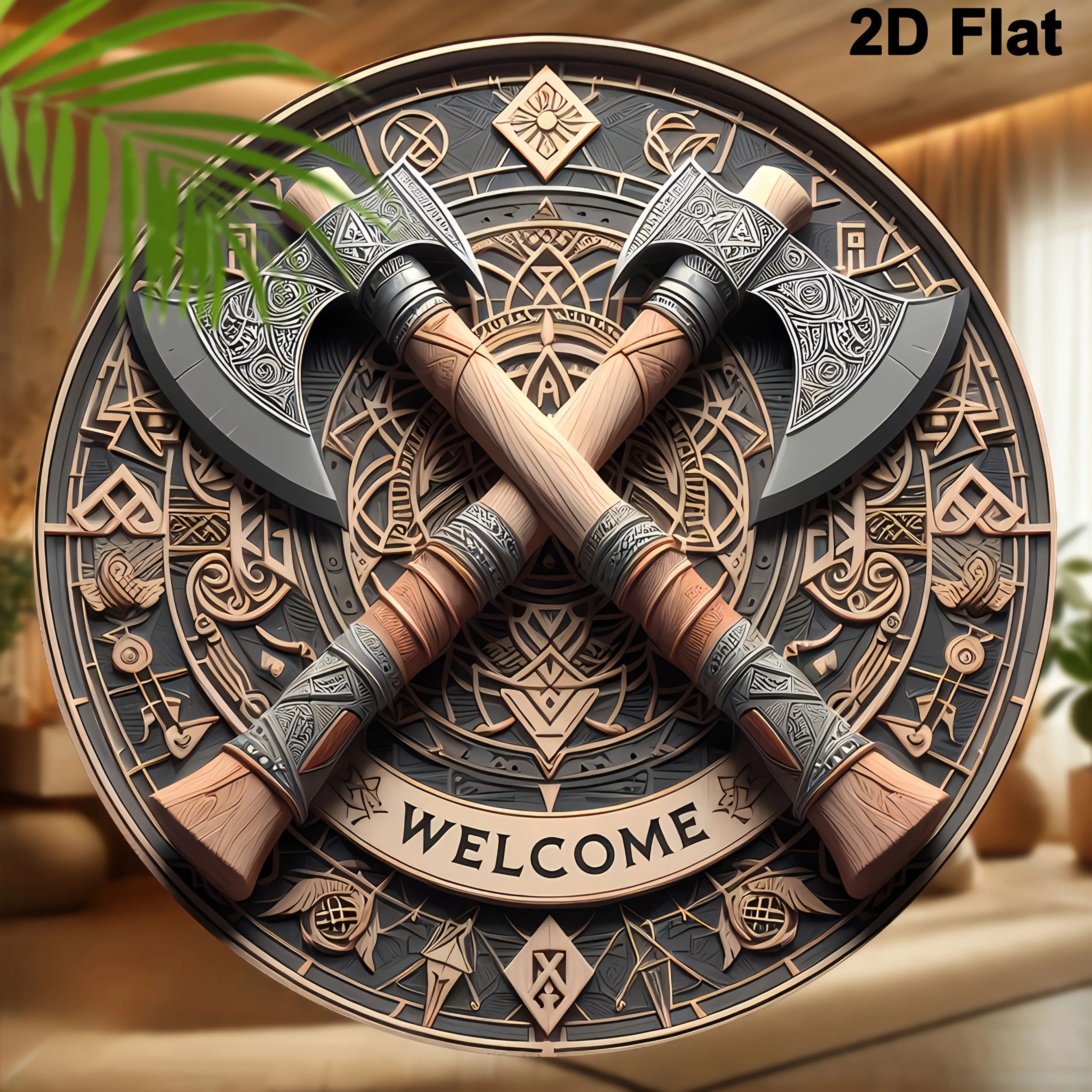 Viking Axe Wooden Welcome Sign 2
