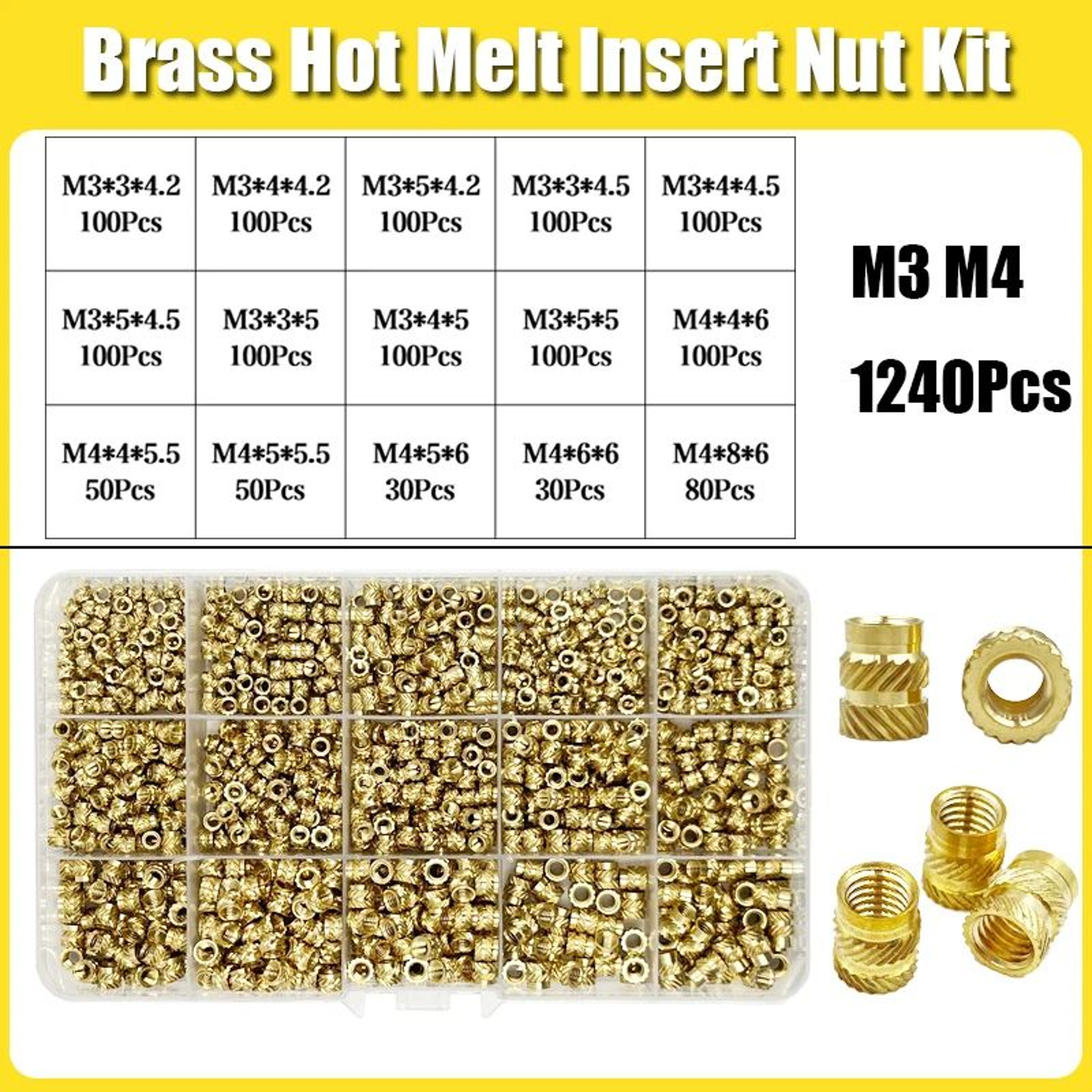 Knurled Brass Heat Set Insert Nut Kit 17