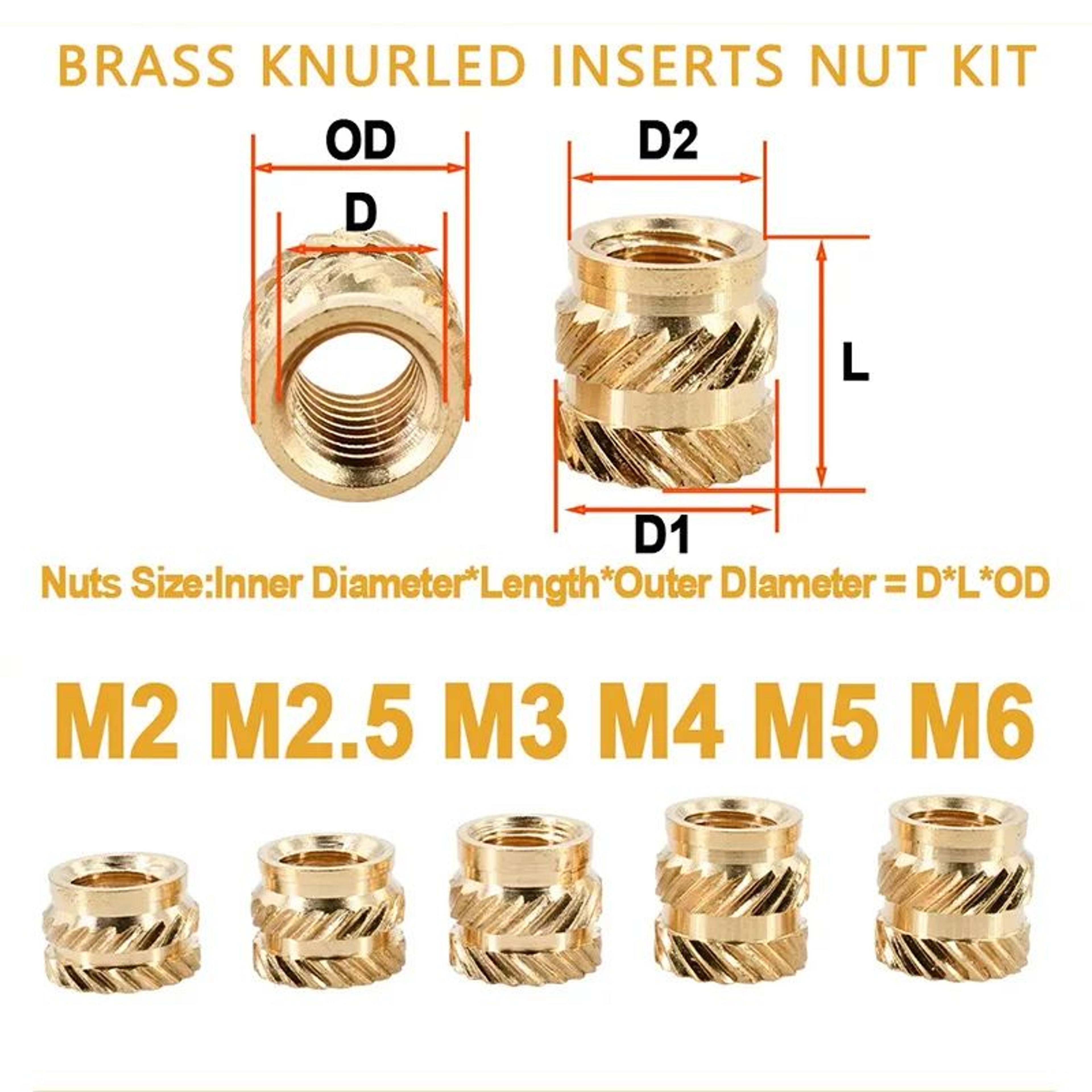 Knurled Brass Heat Set Insert Nut Kit 5