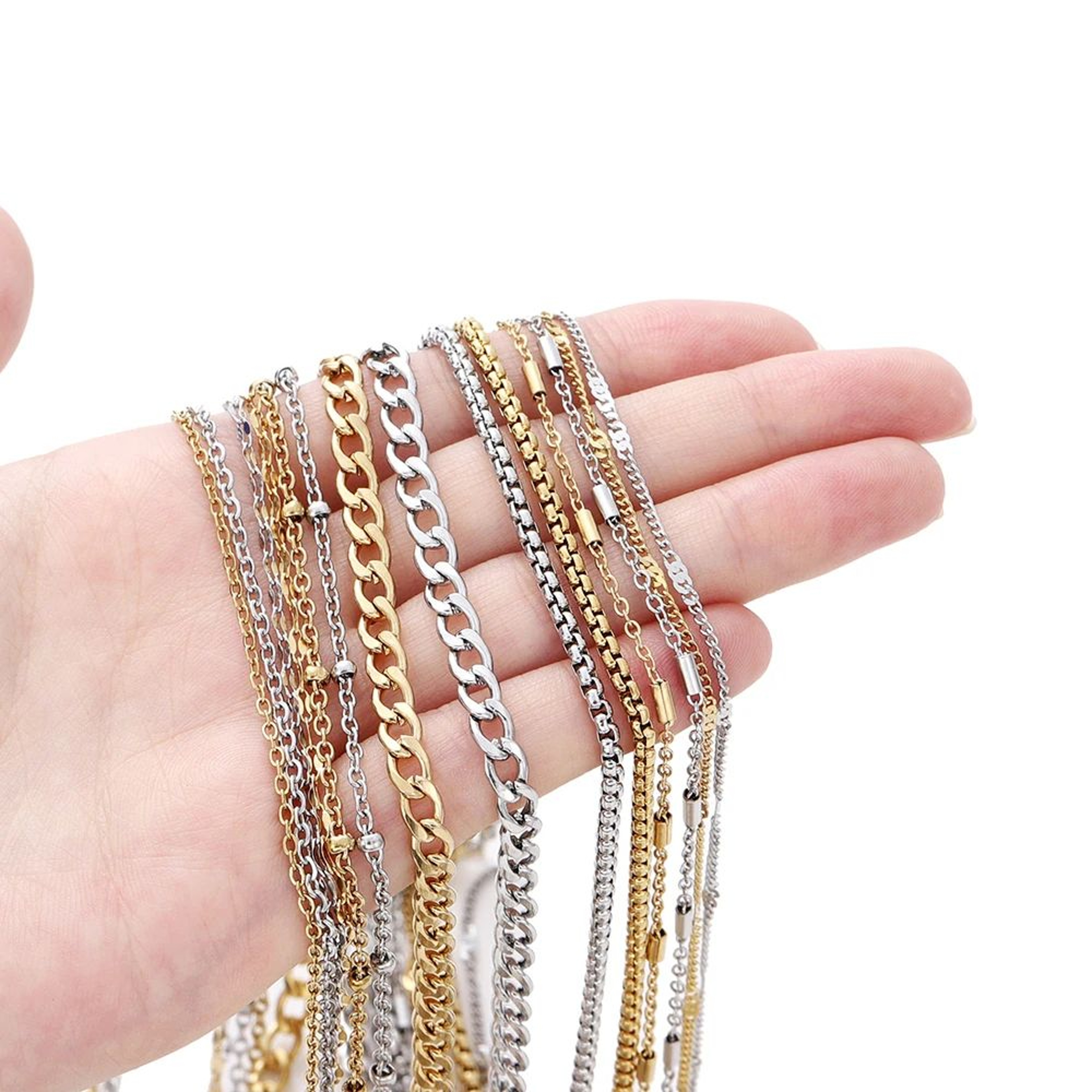 Gold Stainless Steel Beaded Jewelry Chain 5