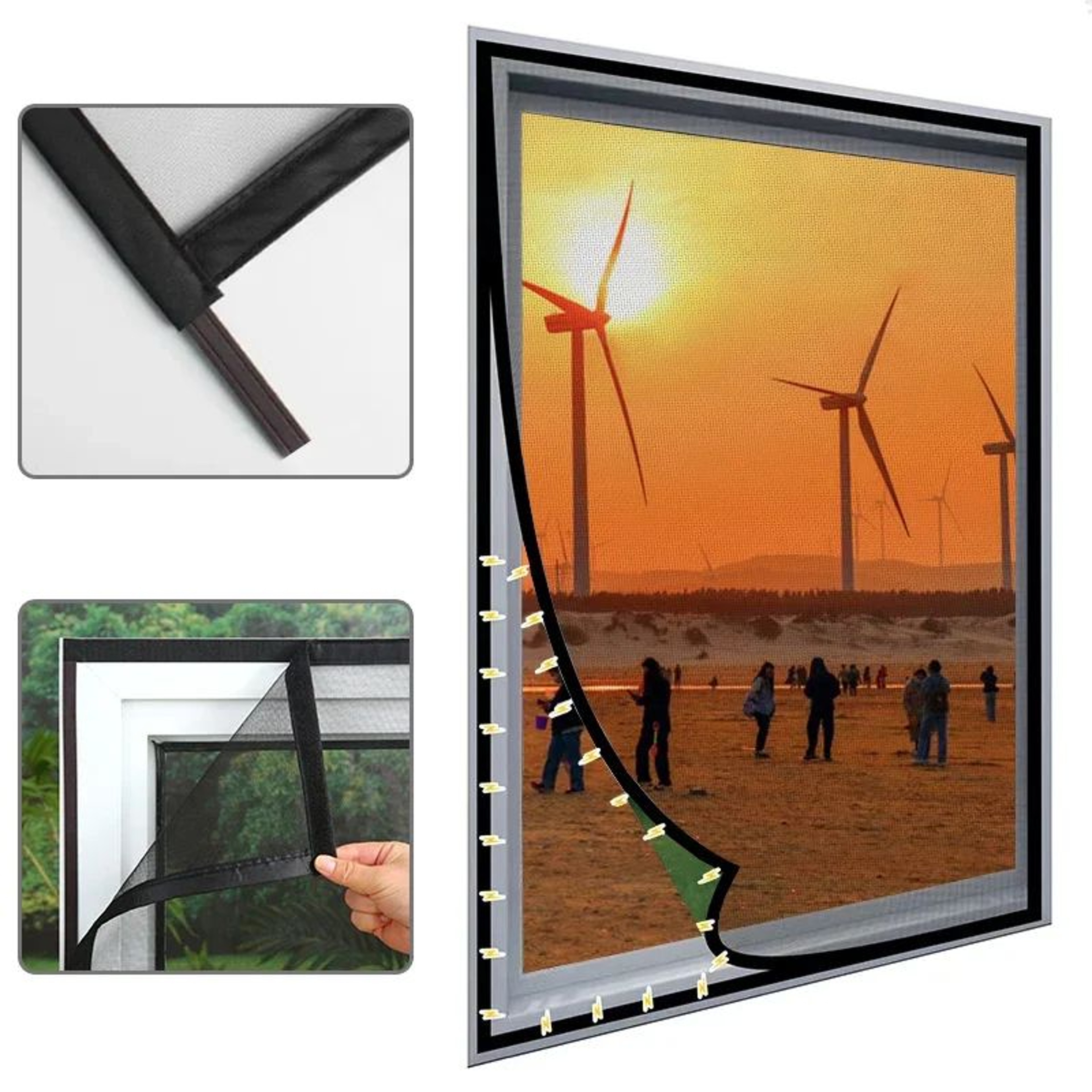 Custom Fit Black Magnetic Mosquito Window Screen 0
