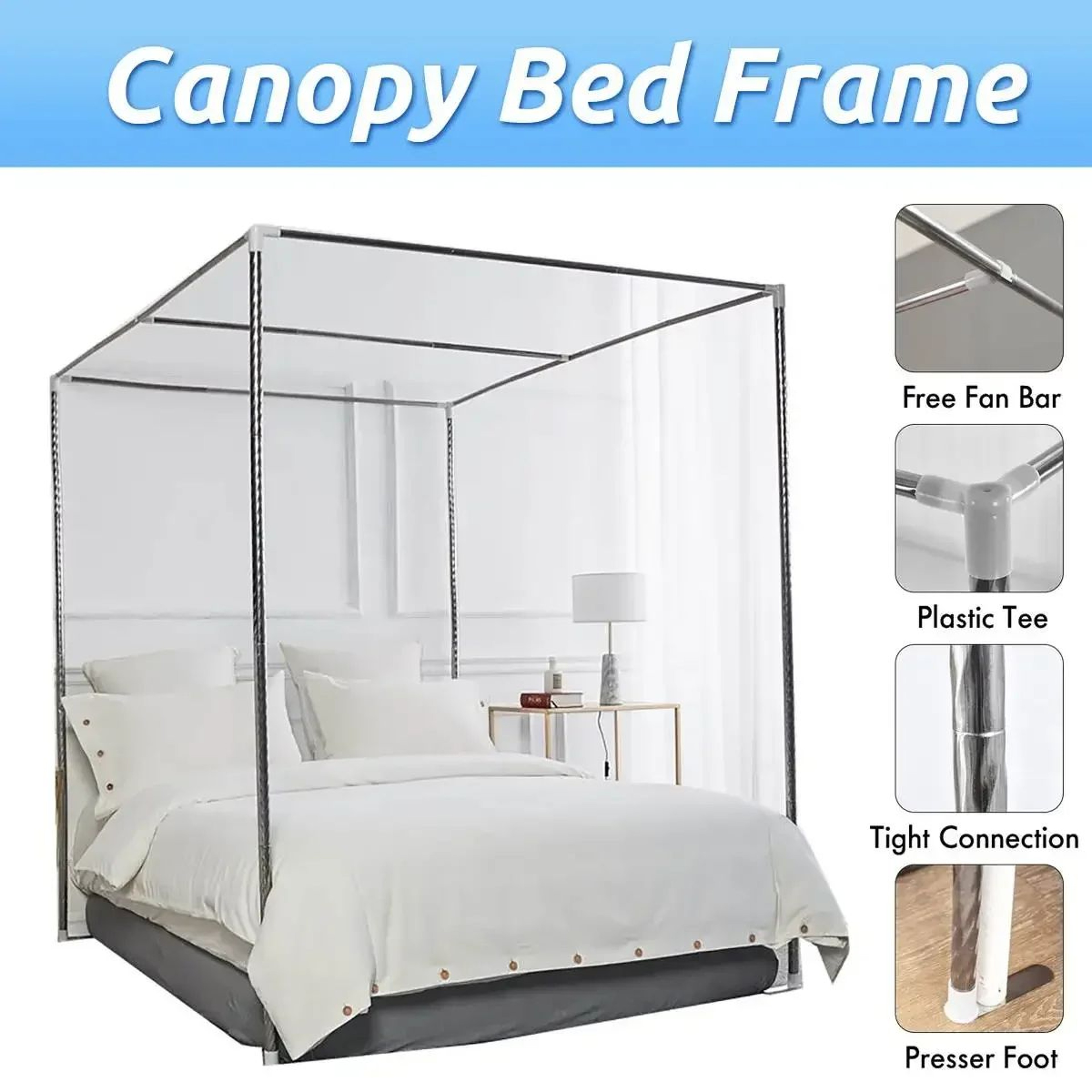 Stainless Steel Mosquito Net Frame Four Corner Bed Canopy Support 2