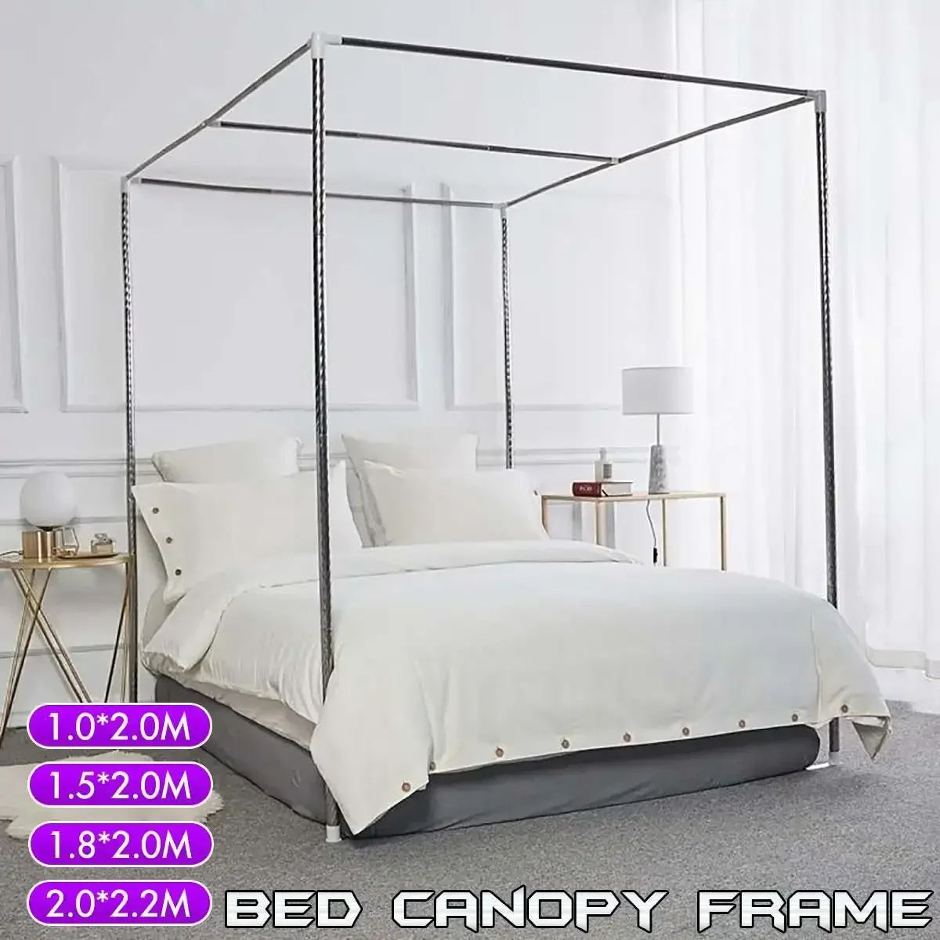 Stainless Steel Mosquito Net Frame Four Corner Bed Canopy Support 0