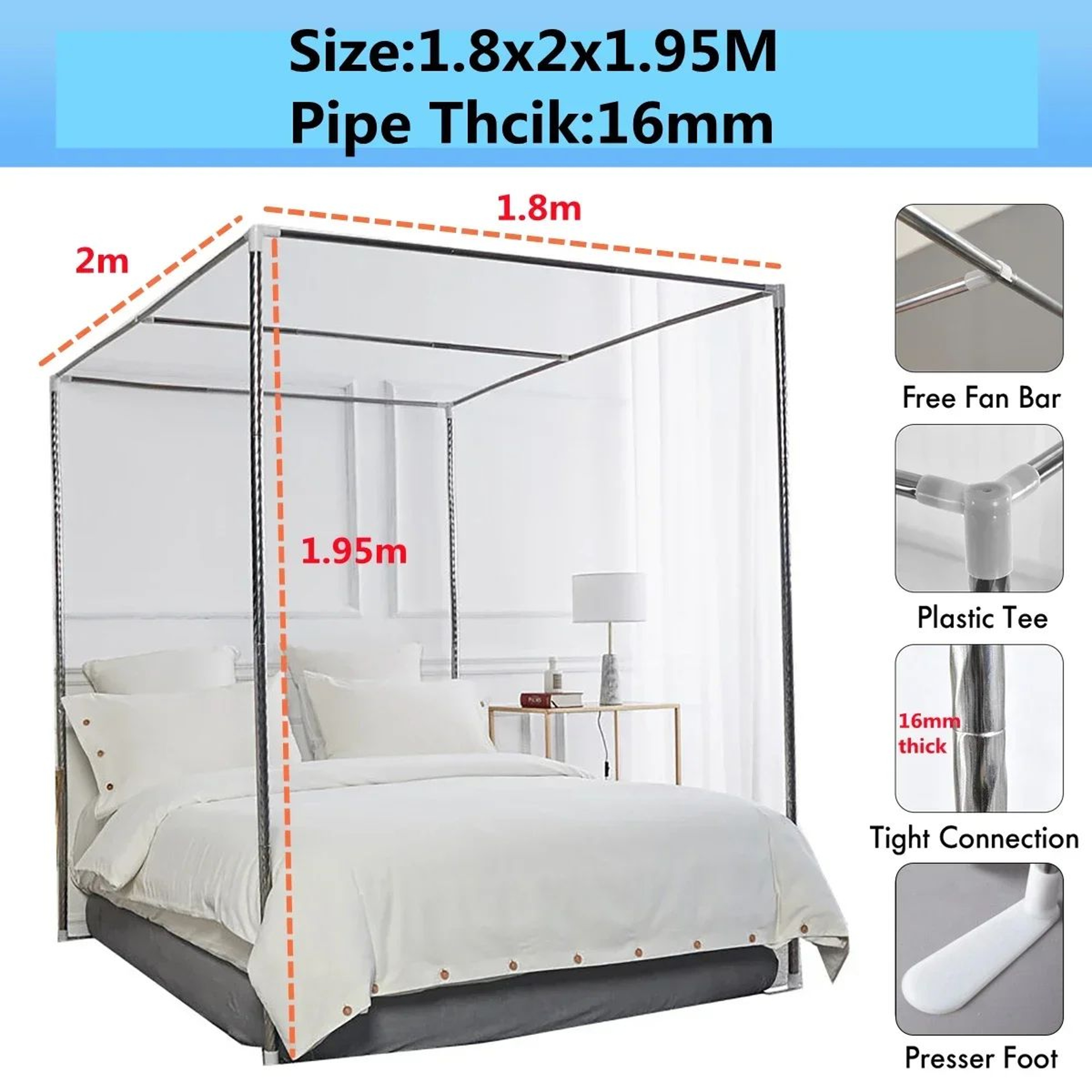 Stainless Steel Mosquito Net Frame Four Corner Bed Canopy Support 11