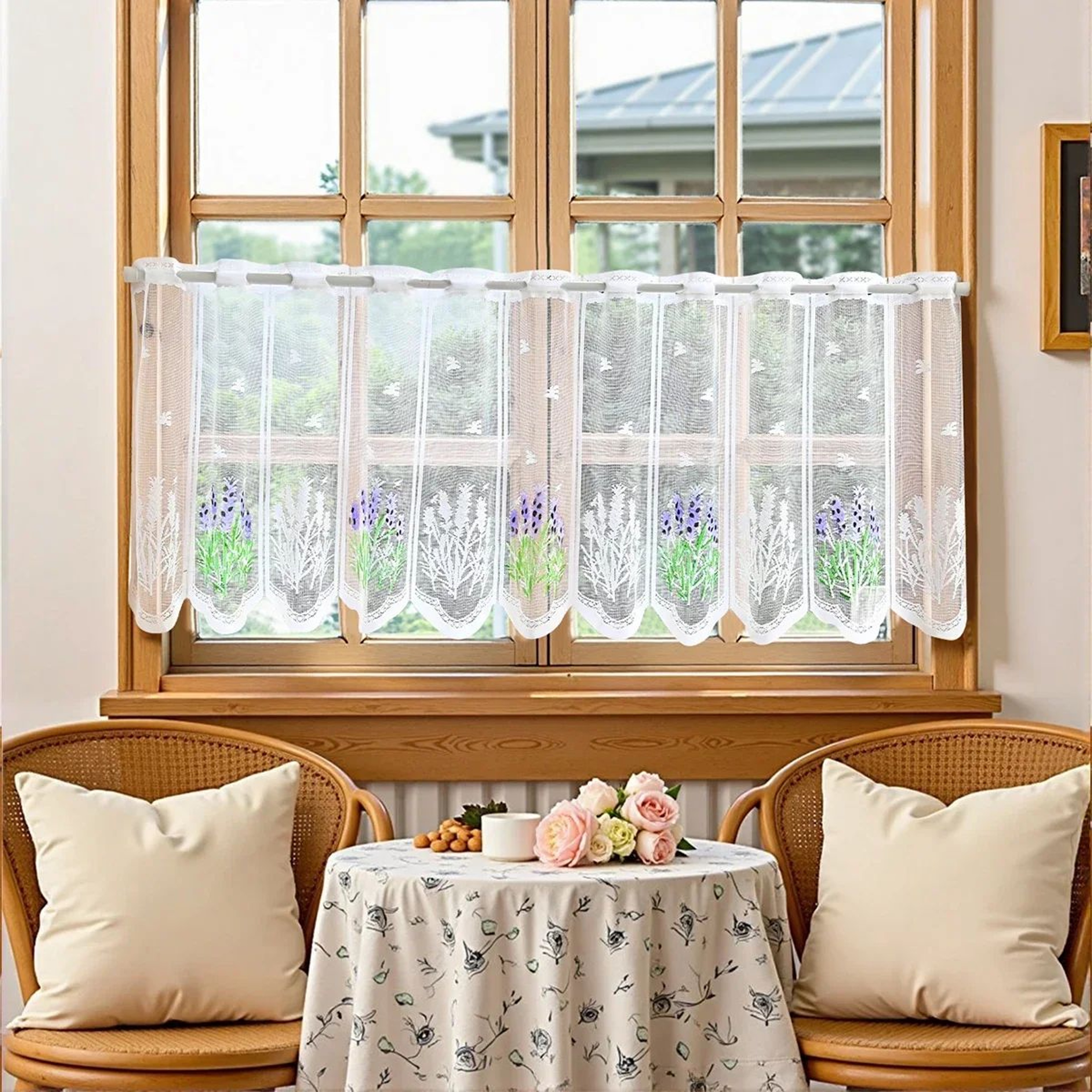 Lavender Lace Kitchen Curtain Rod Pocket Window Valance 1