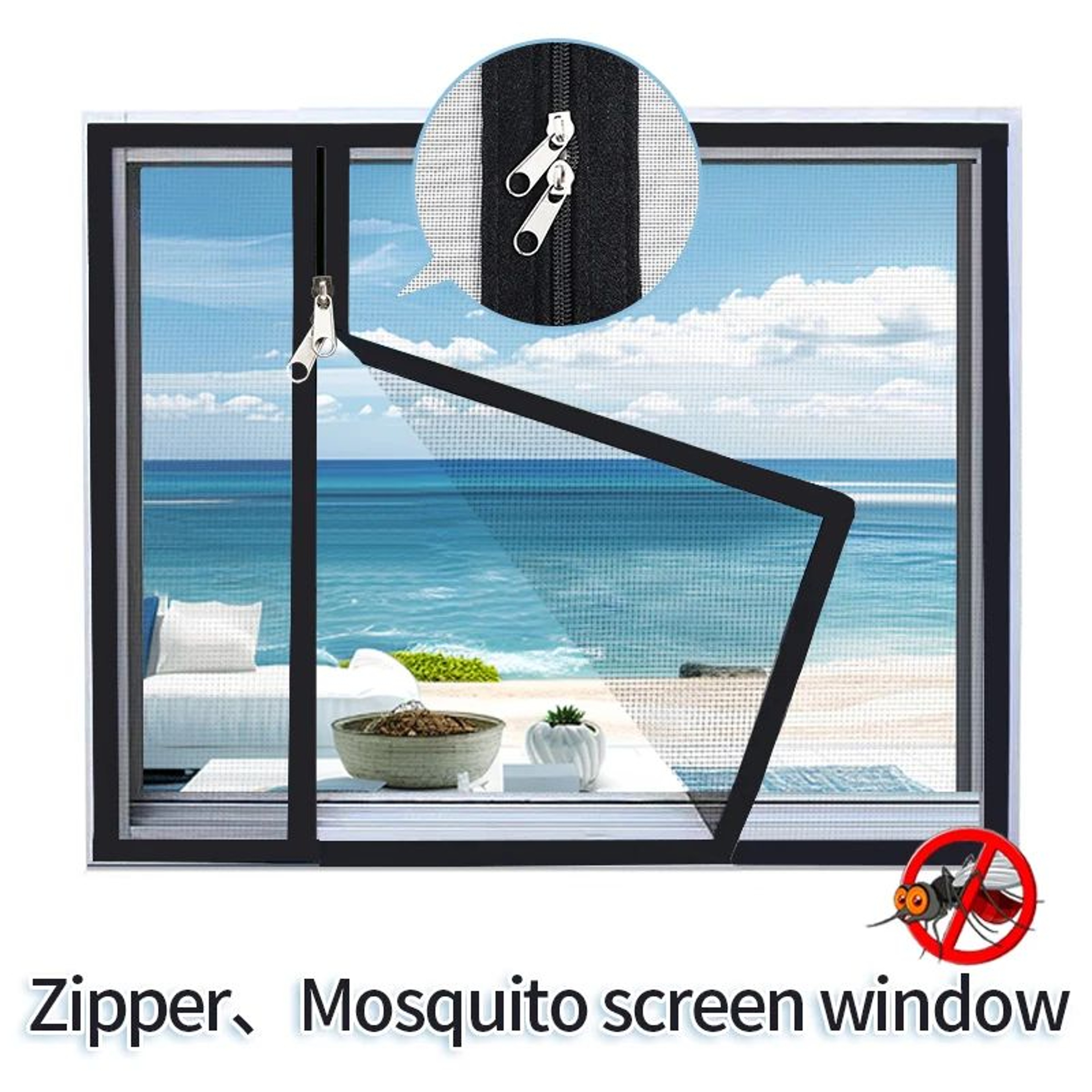 Custom Black Zipper Mosquito Window Screen Self Adhesive Mesh 0