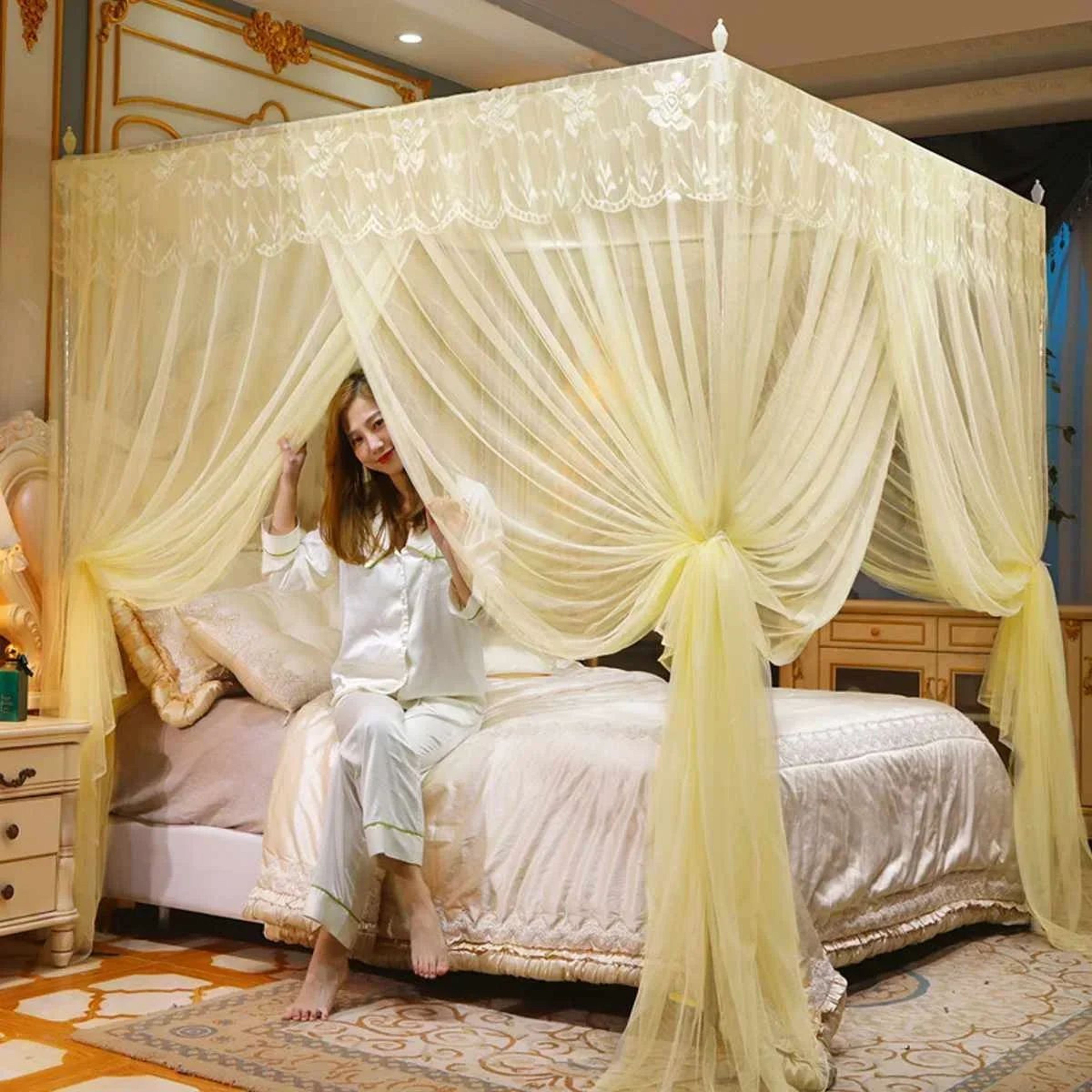Four Corner Mosquito Bed Canopy Three Door Mesh Curtain 6