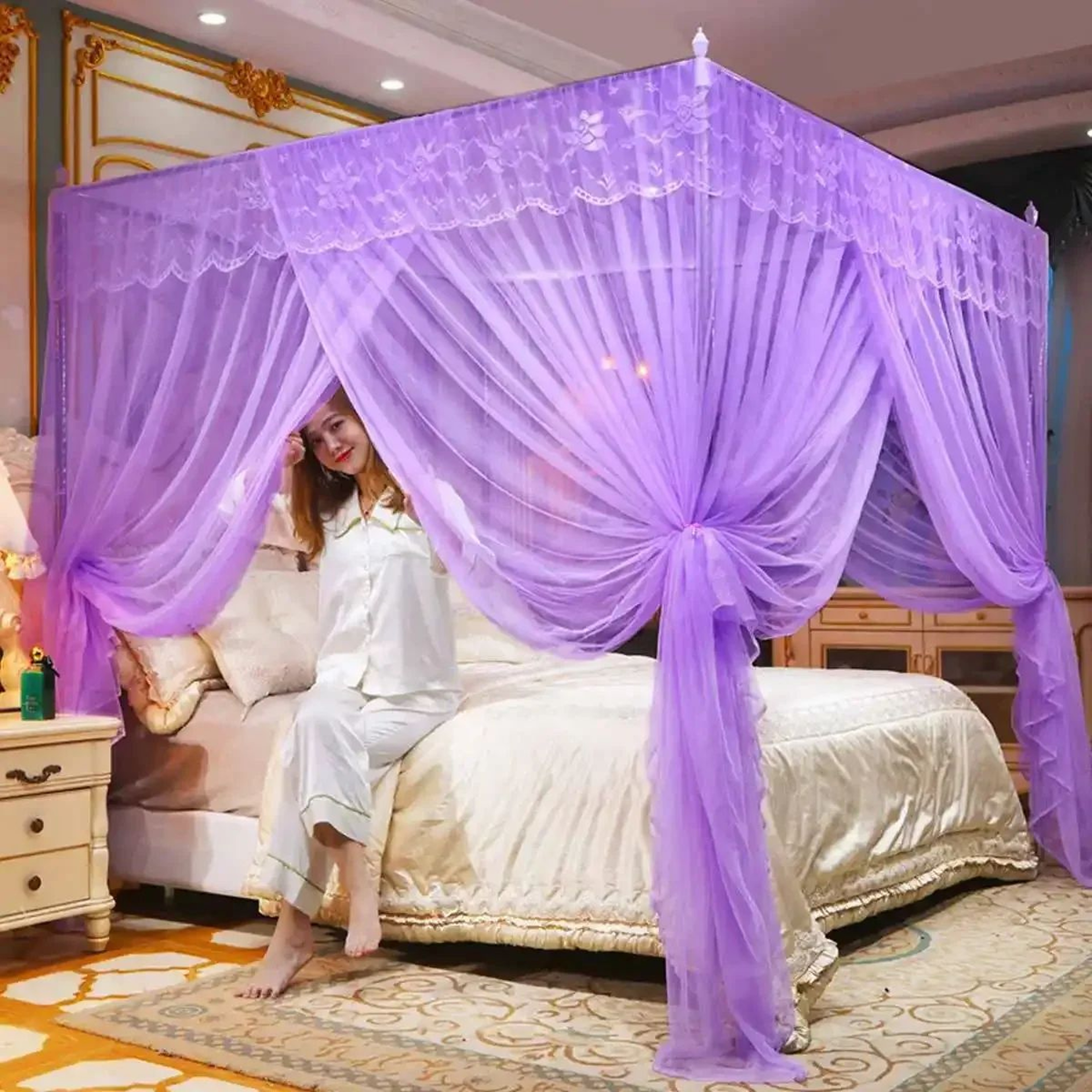 Four Corner Mosquito Bed Canopy Three Door Mesh Curtain 9