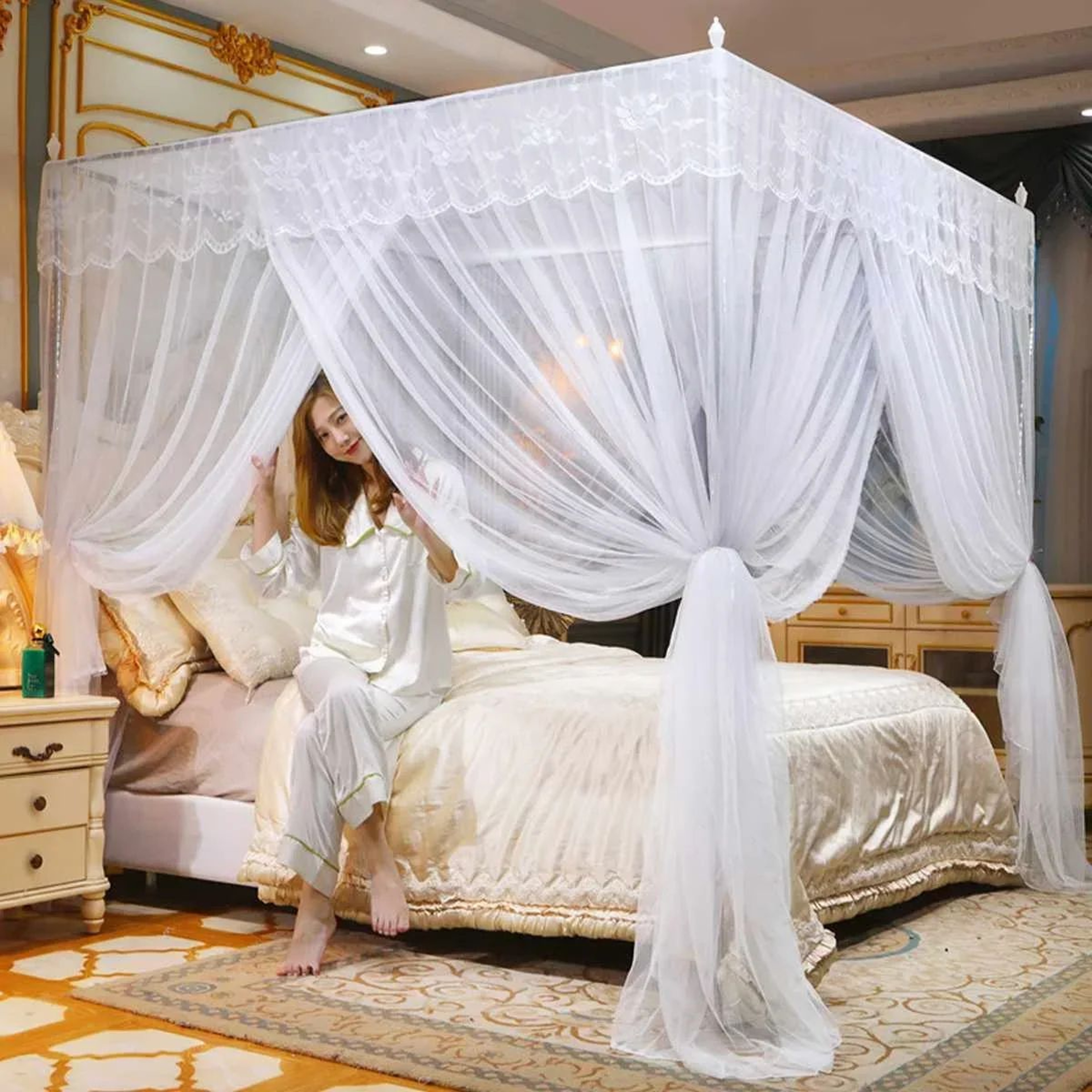 Four Corner Mosquito Bed Canopy Three Door Mesh Curtain 10