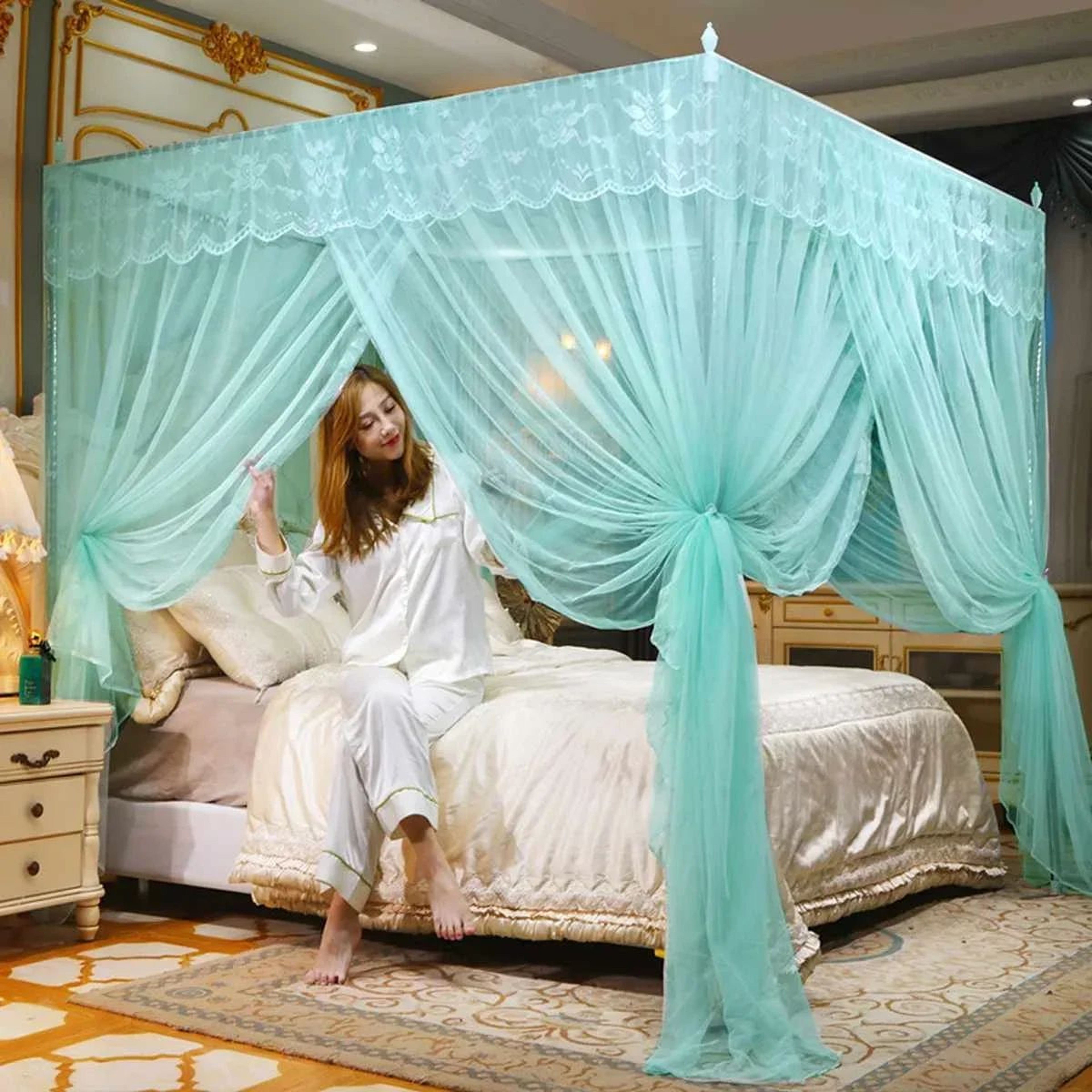Four Corner Mosquito Bed Canopy Three Door Mesh Curtain 7