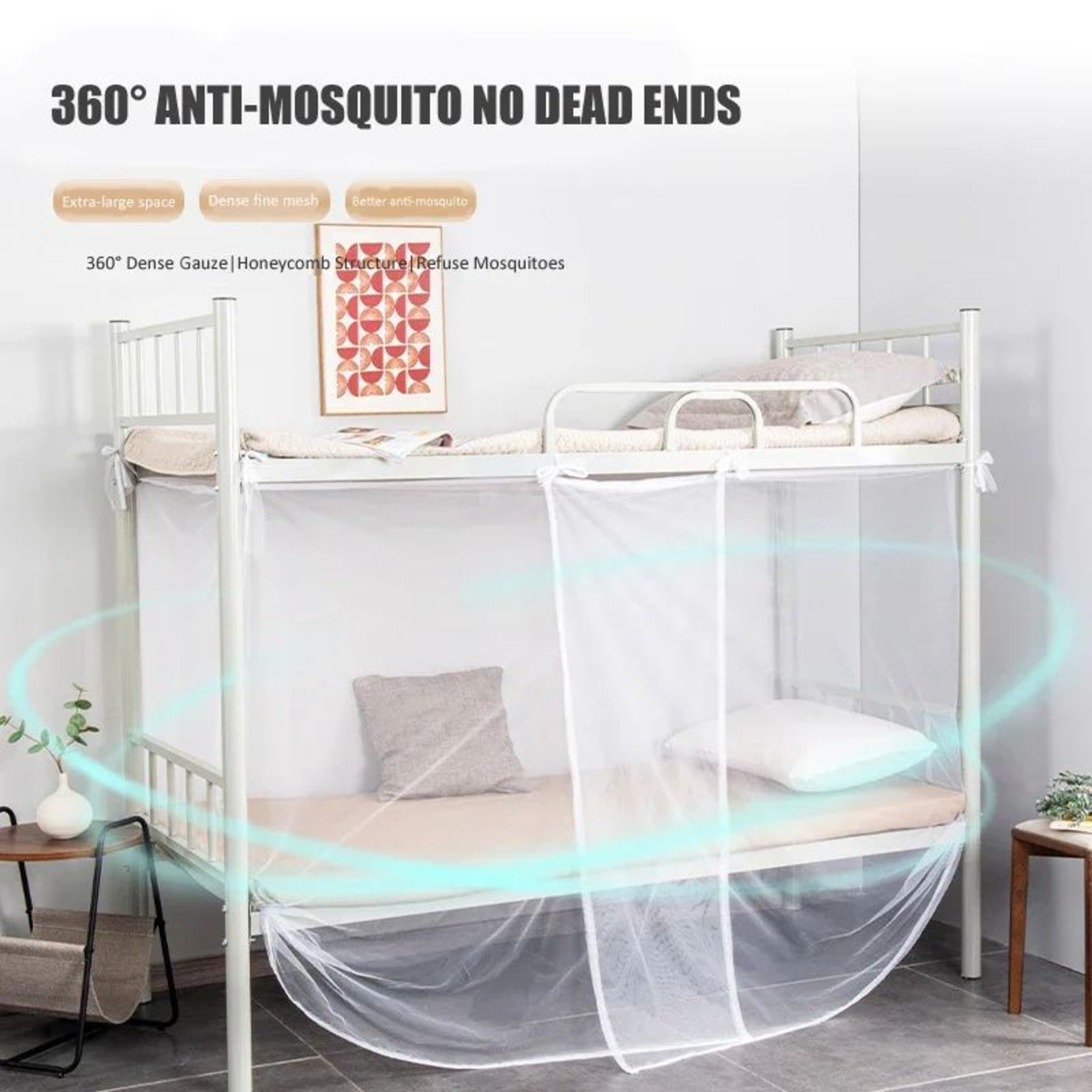 White Dormitory Bunk Bed Mosquito Net Curtain 2