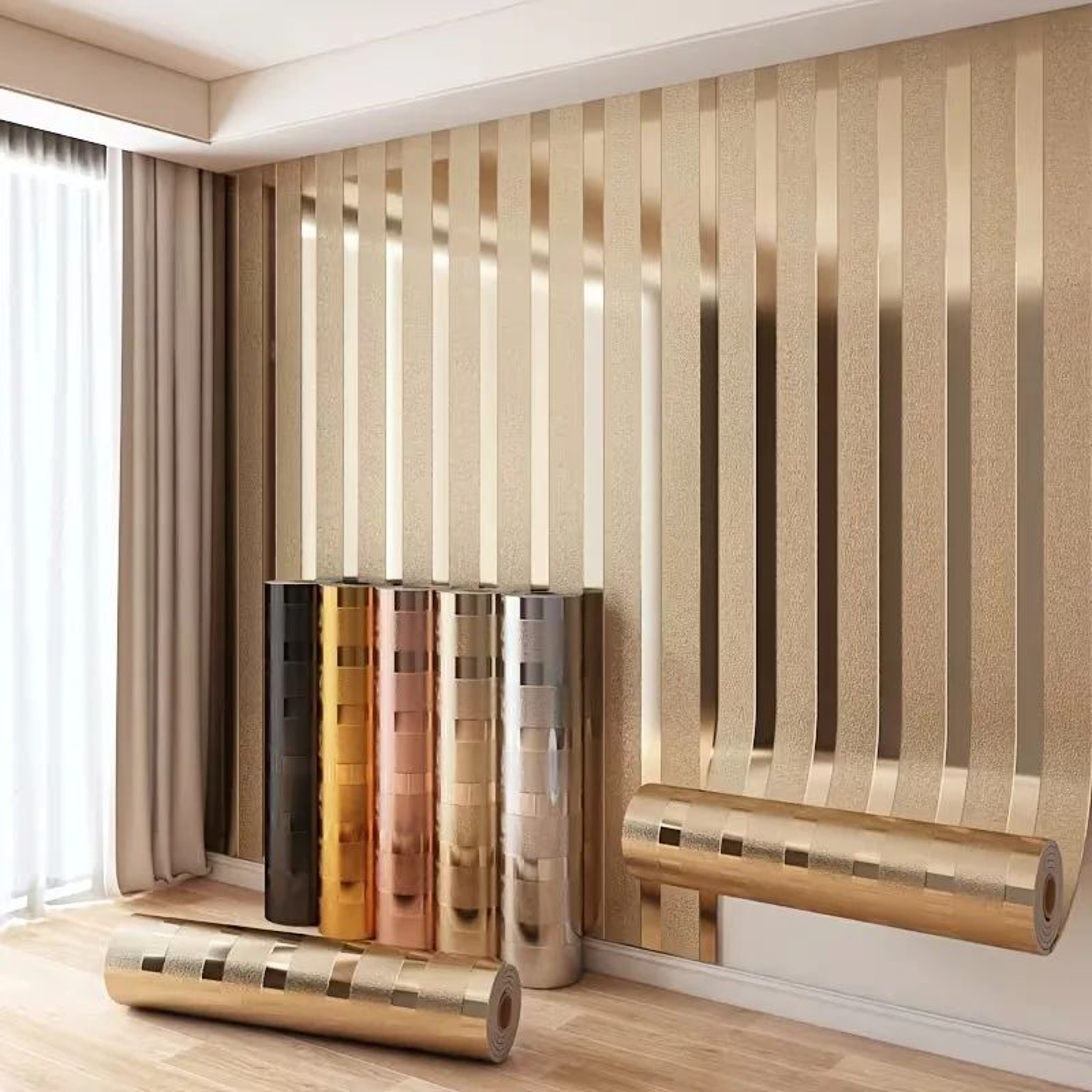 Gold Metallic Striped Peel And Stick Wallpaper 0