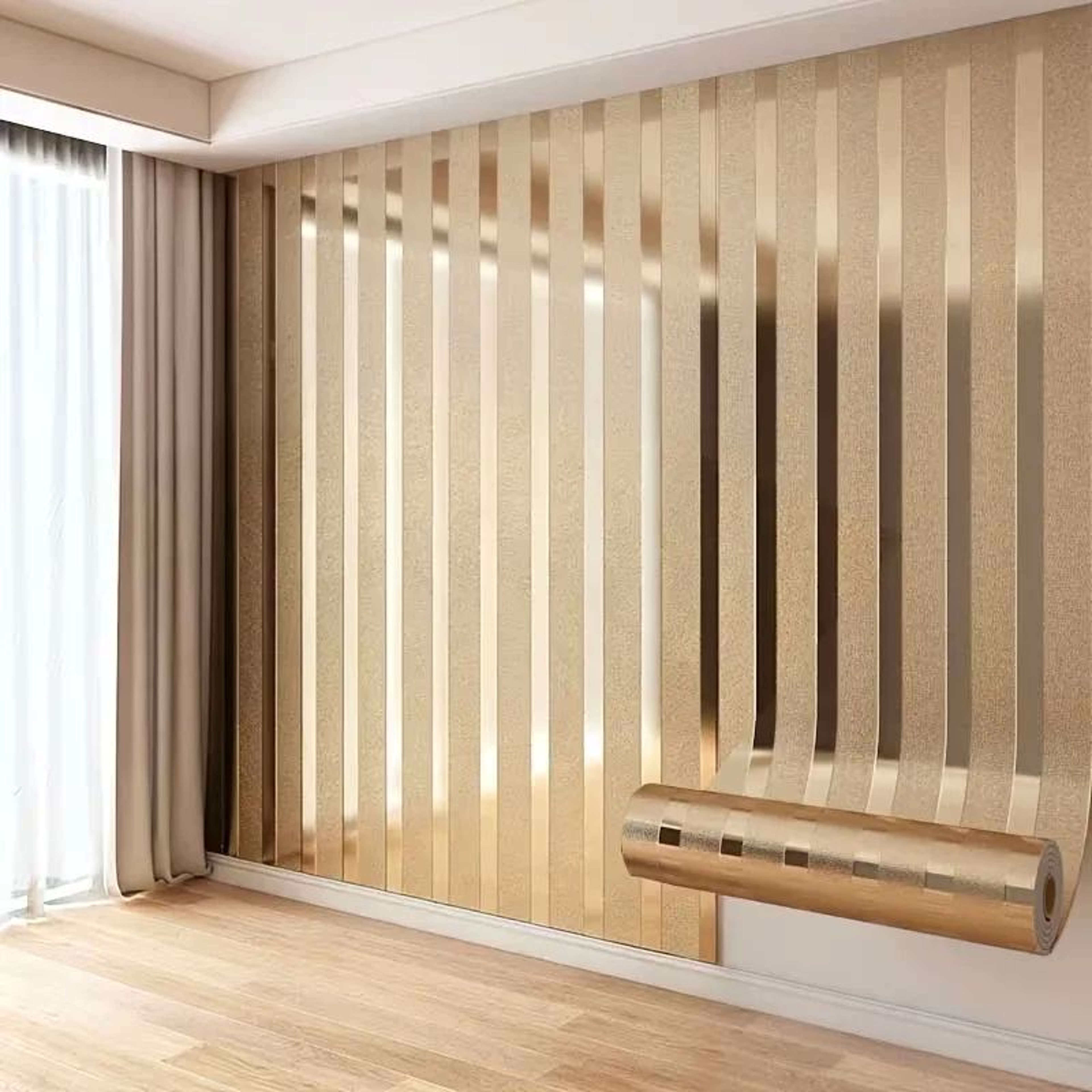 Gold Metallic Striped Peel And Stick Wallpaper 7