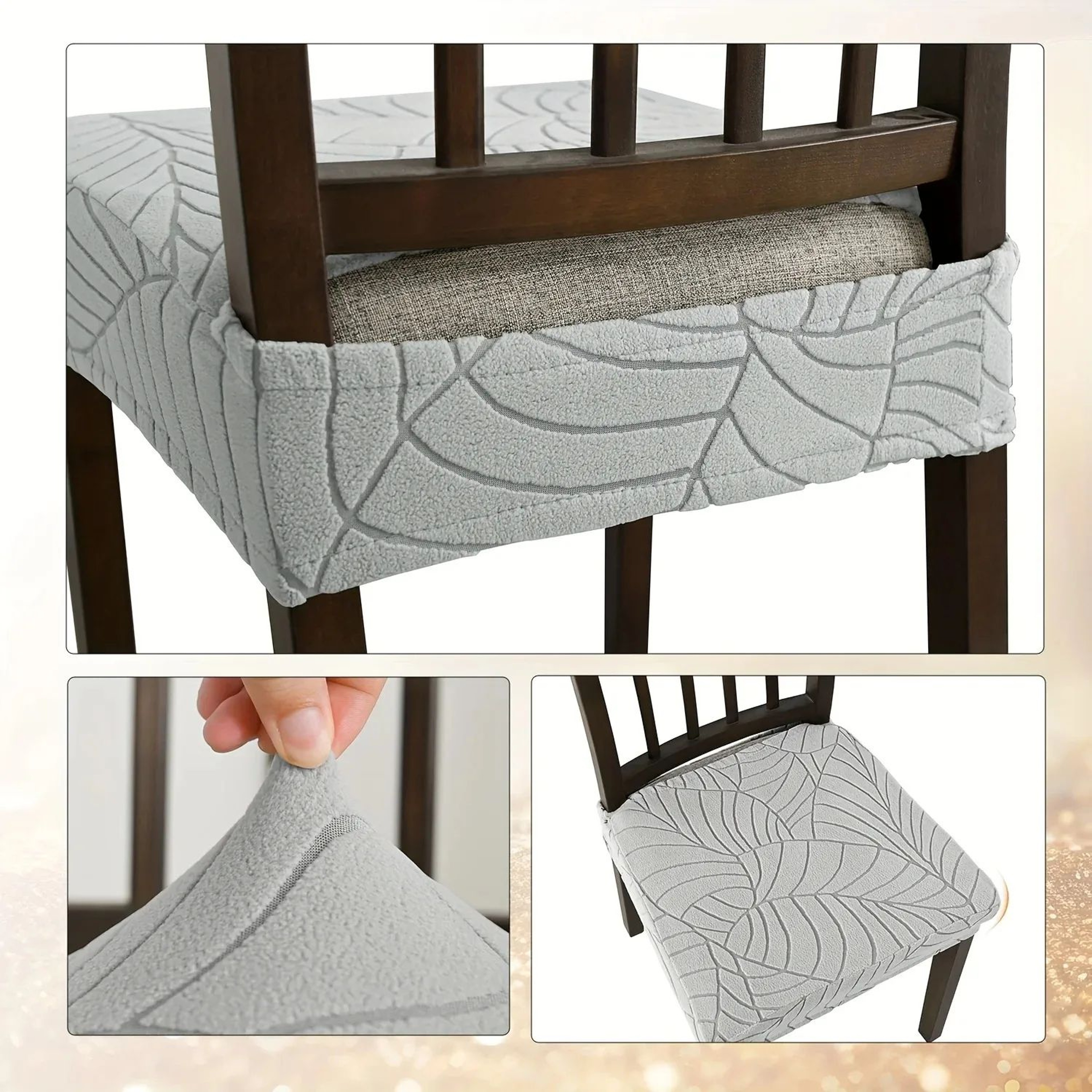 Leaf Jacquard Stretch Dining Chair Cover 3
