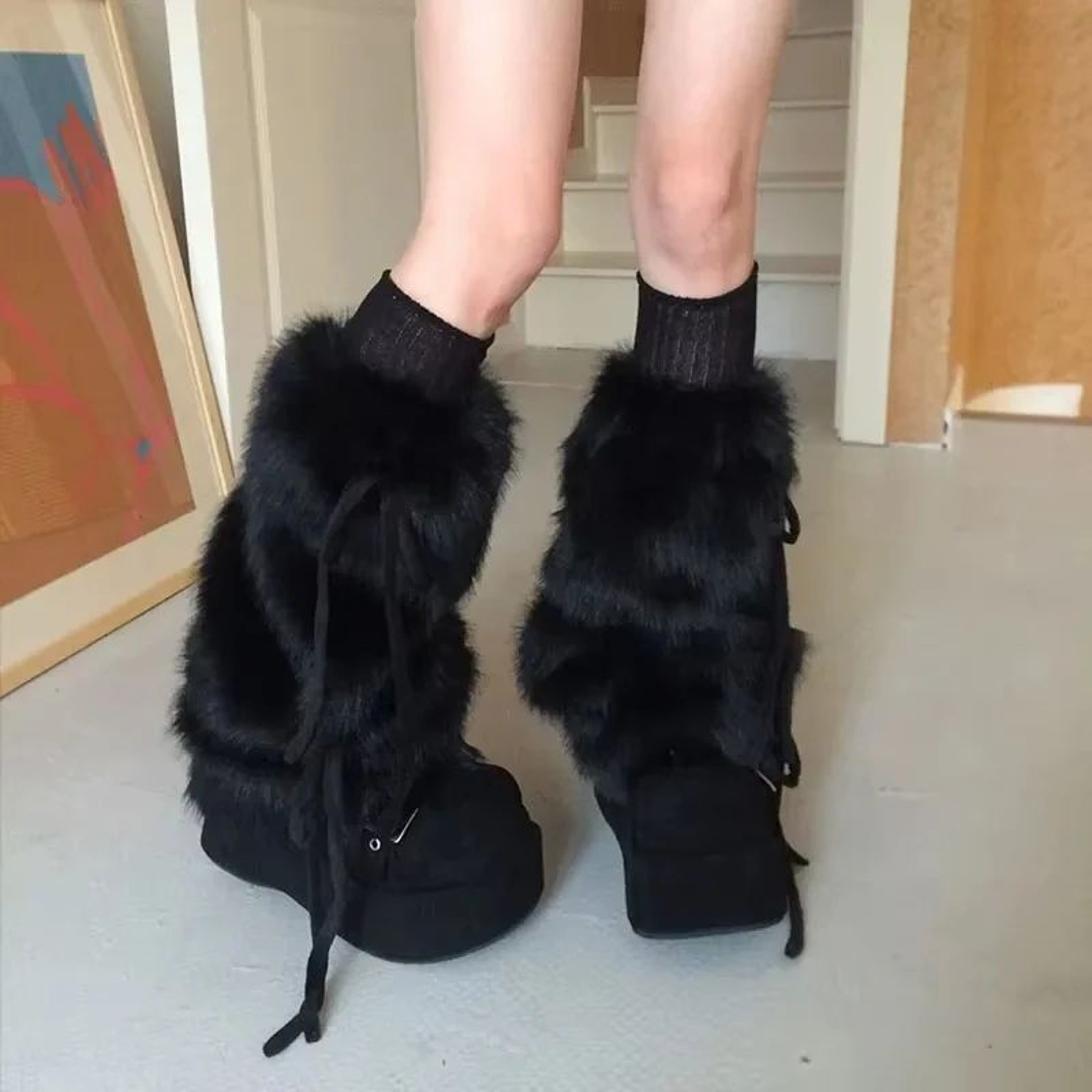 Plush Bow Faux Fur Leg Warmers 1