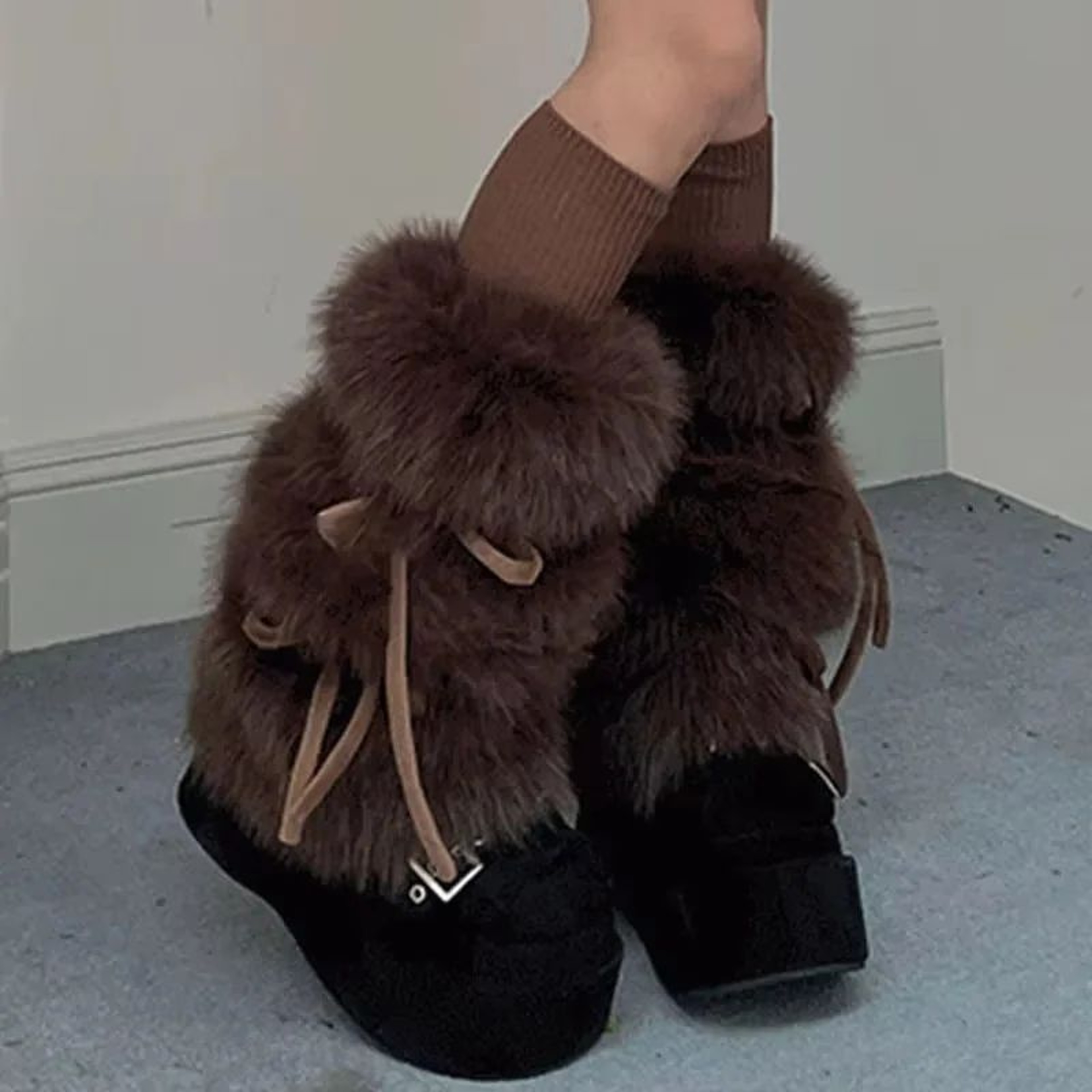 Plush Bow Faux Fur Leg Warmers 0
