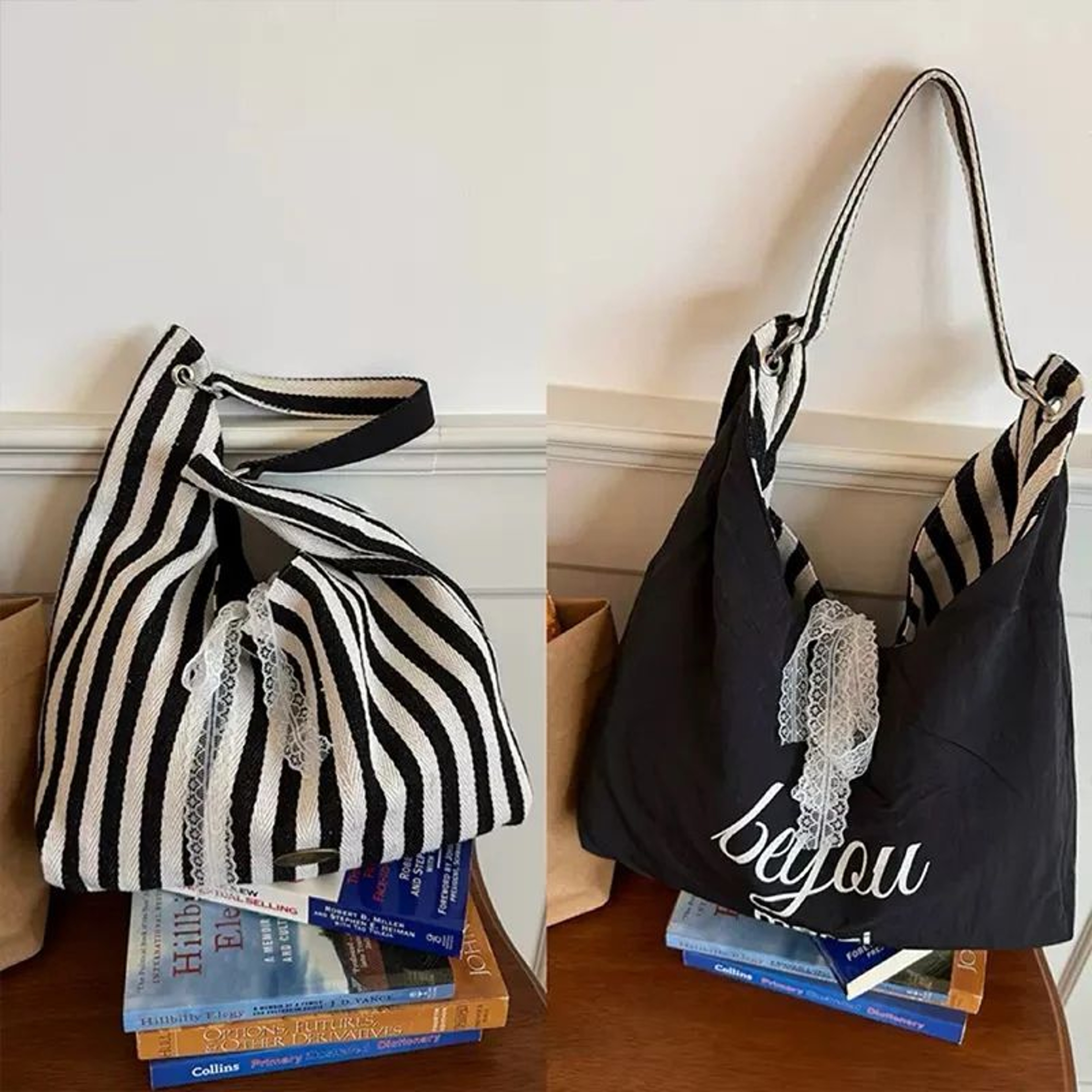 Striped Reversible Canvas Hobo Bag 6