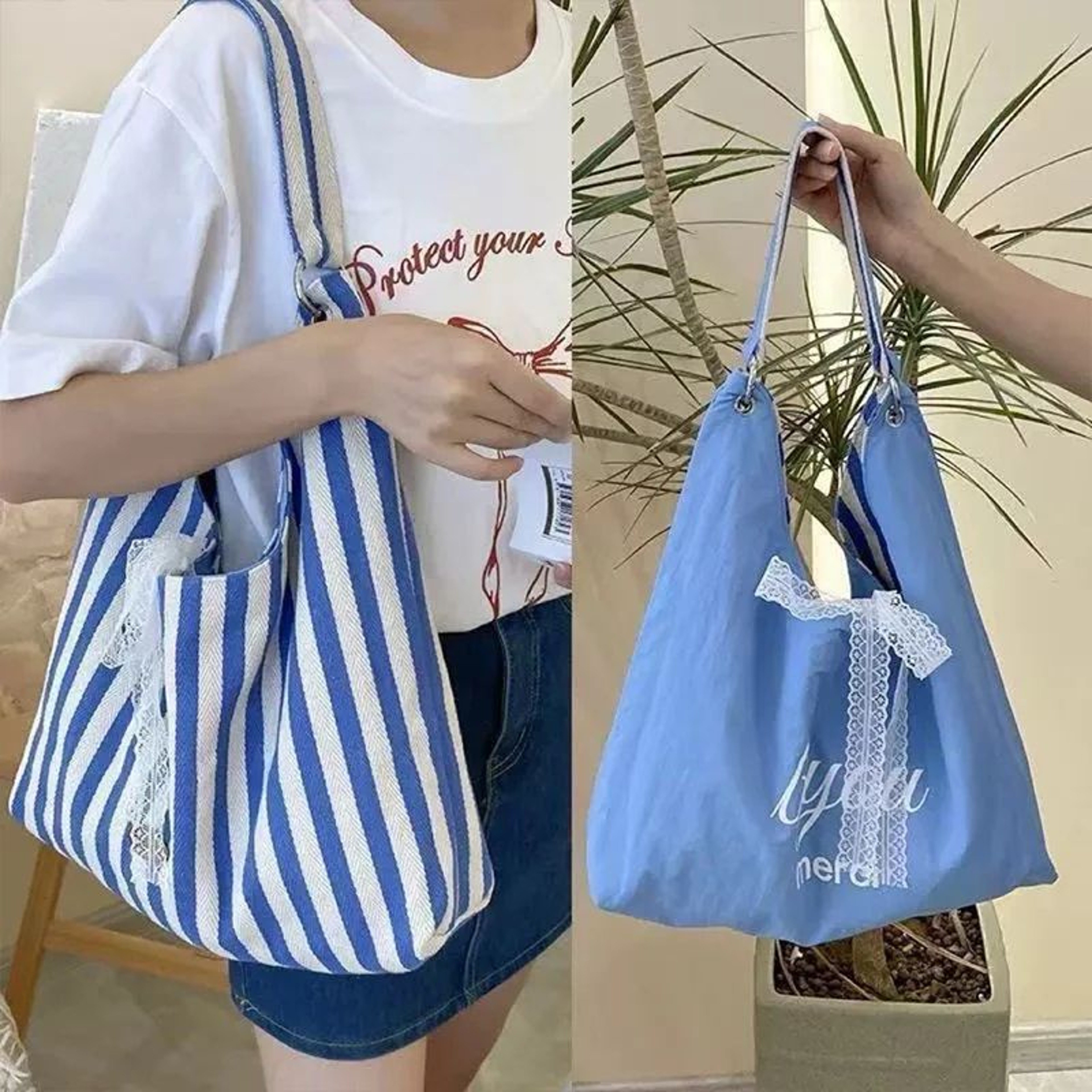 Striped Reversible Canvas Hobo Bag 4
