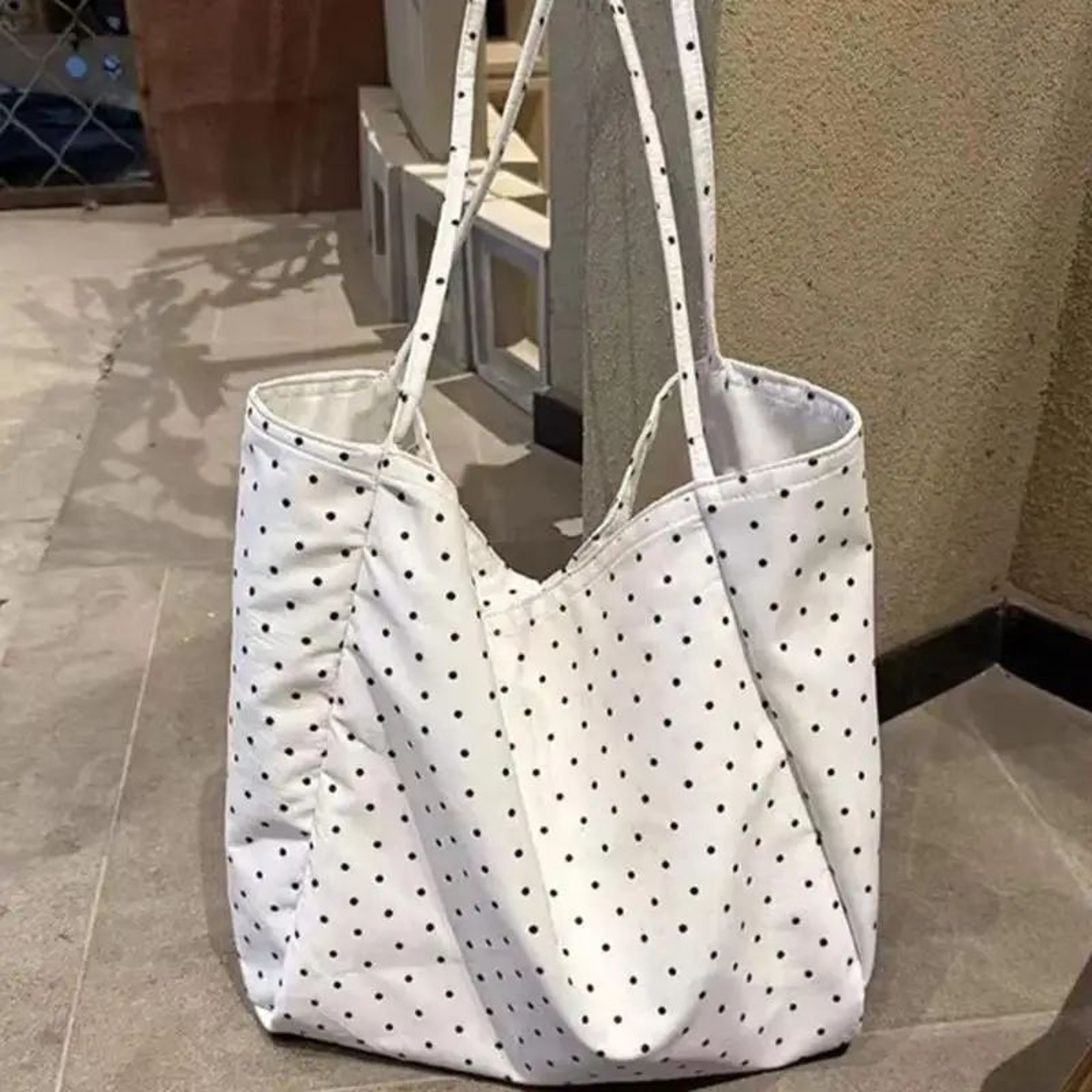 Large Polka Dot Canvas Tote Bag 4