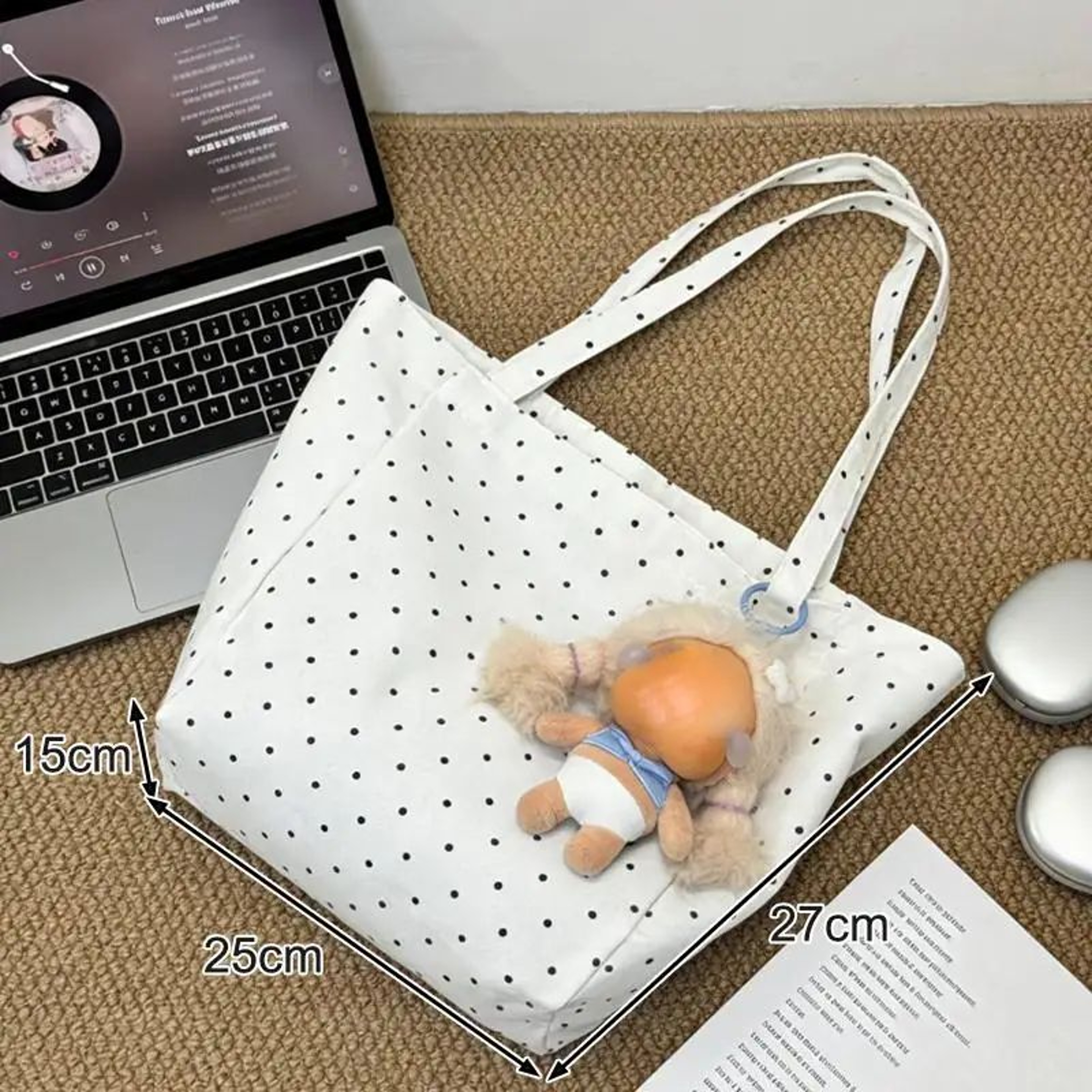 Large Polka Dot Canvas Tote Bag 5