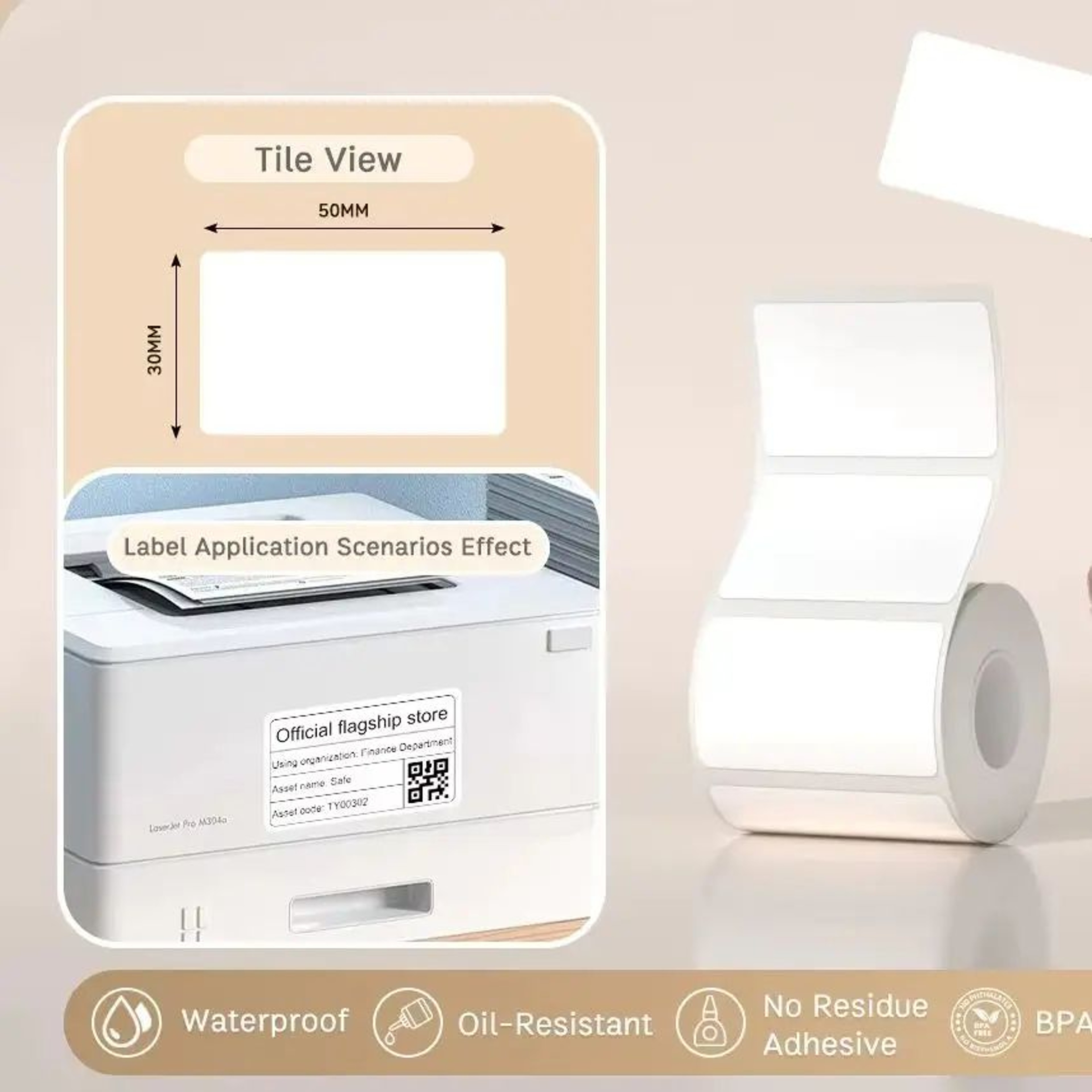 50MM White Thermal Label Paper Roll 0