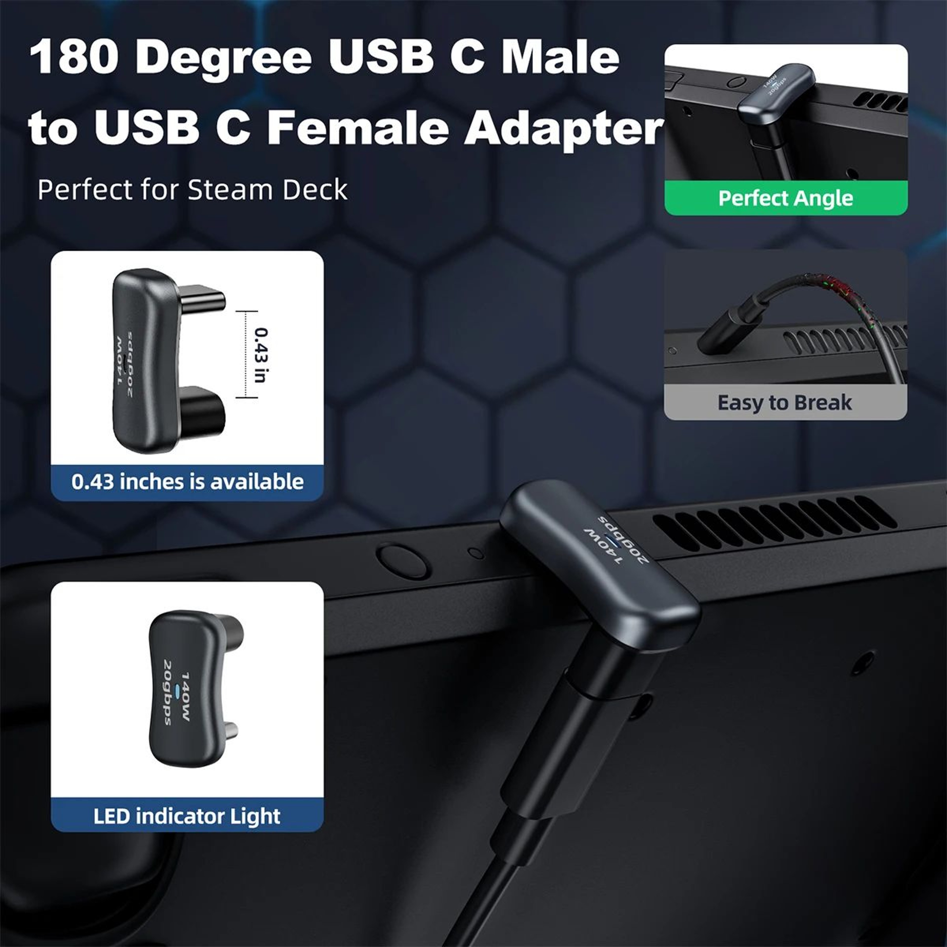 180 Degree USB C Adapter 140W 20Gbps 1