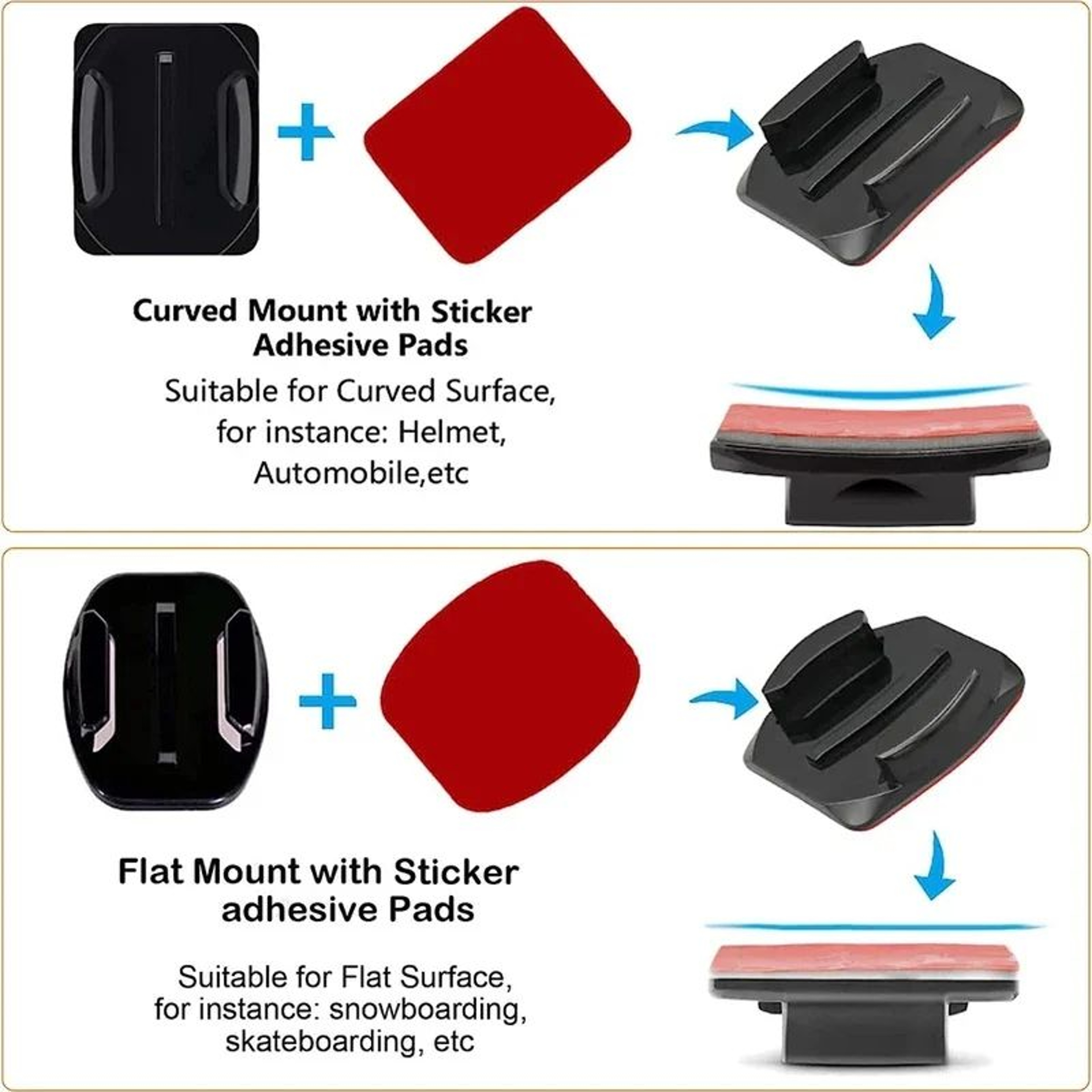 Curved Flat Adhesive Action Camera Helmet Mounts 2