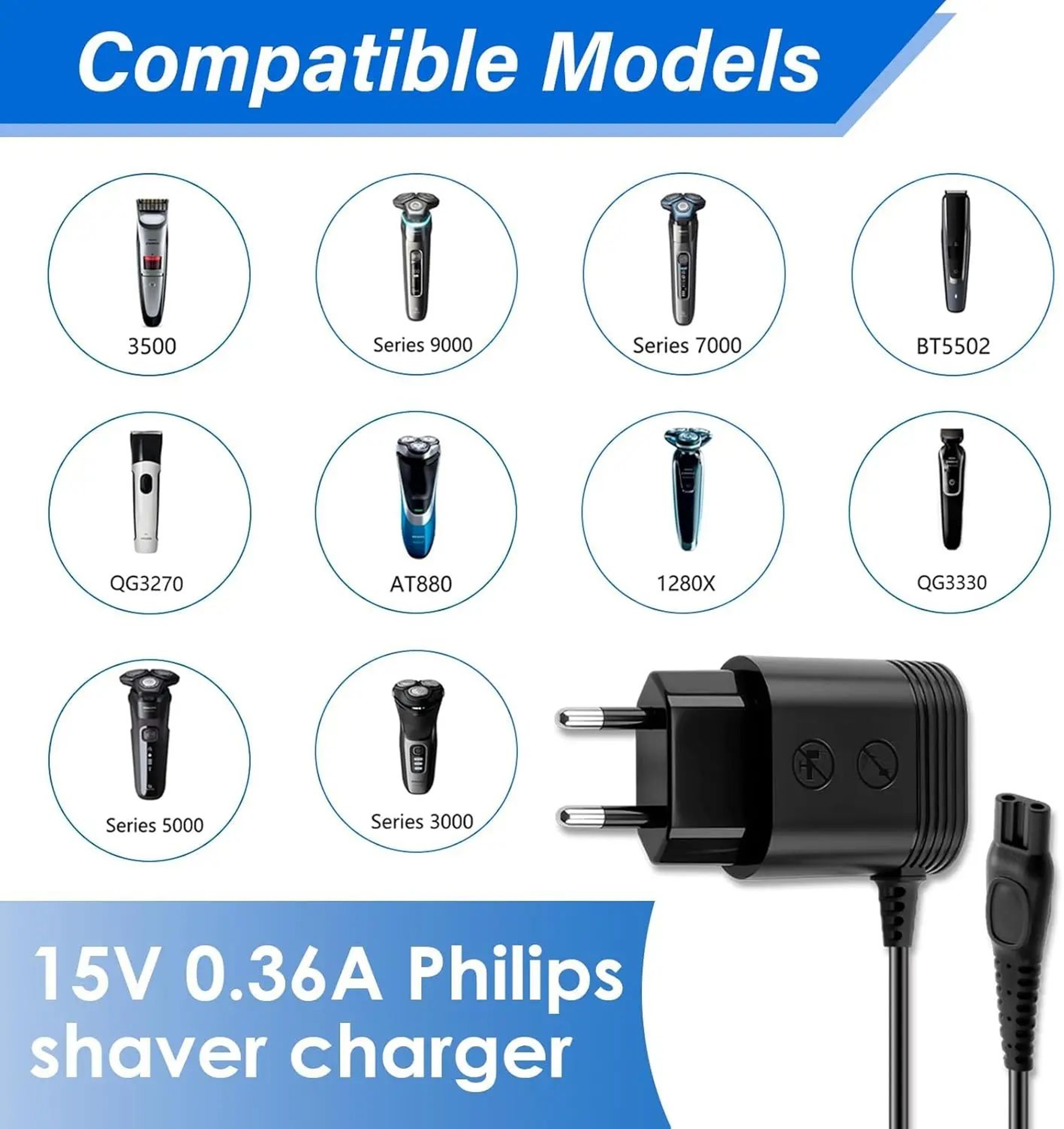 Philips HQ8505 15V Shaver Replacement Charger 2