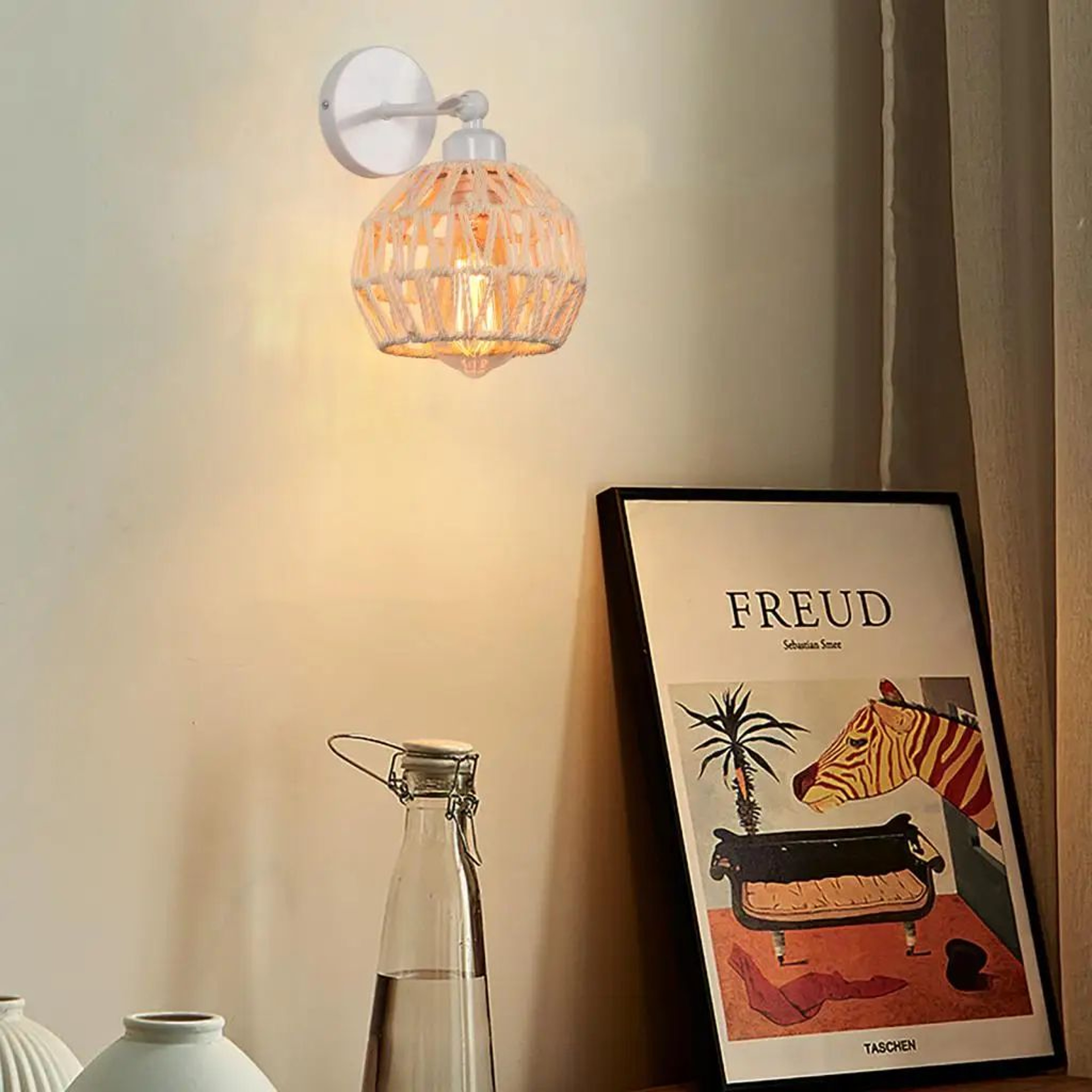 Boho Rattan Hemp Rope Wall Lamp 4