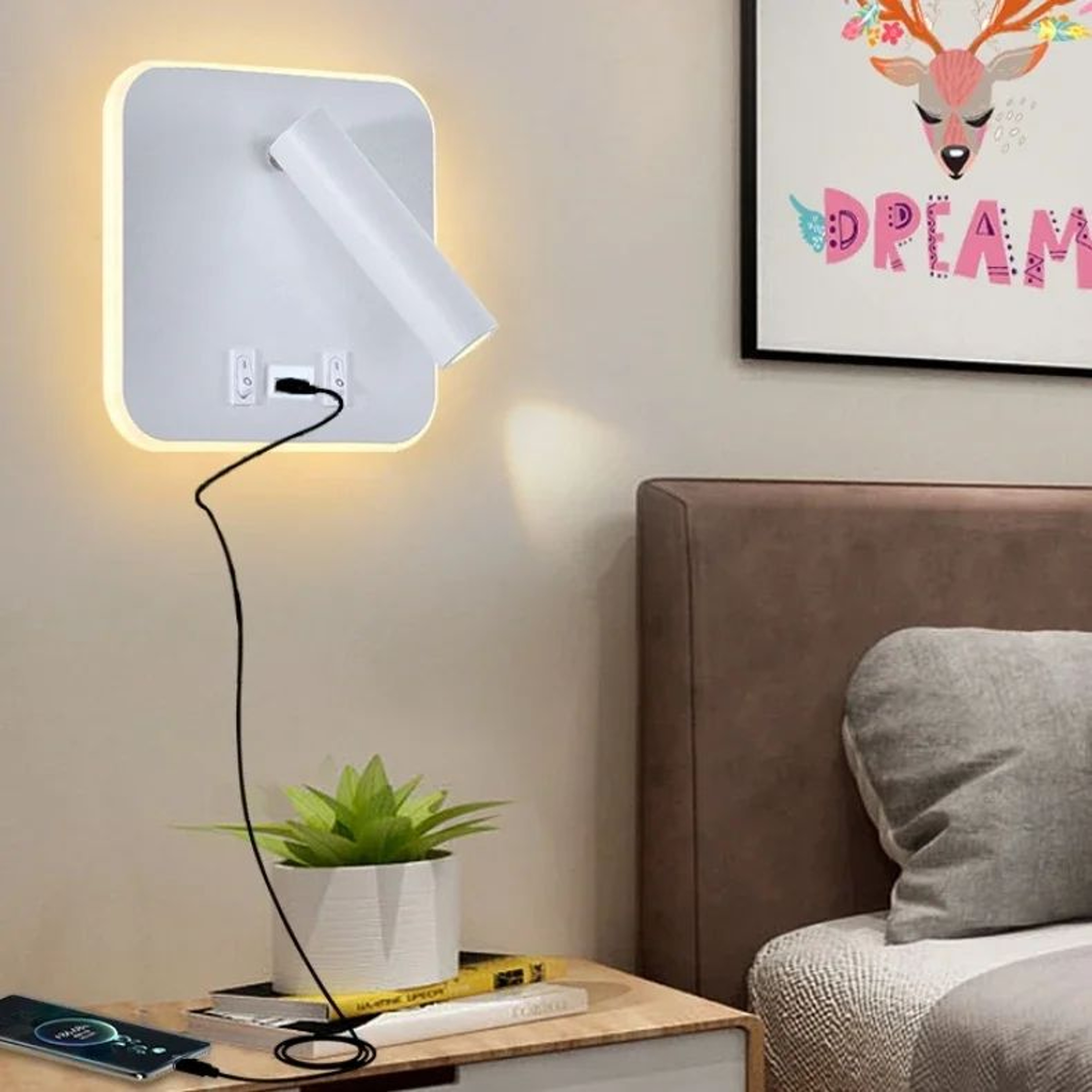 Modern LED Bedside Reading Wall Light With USB 2