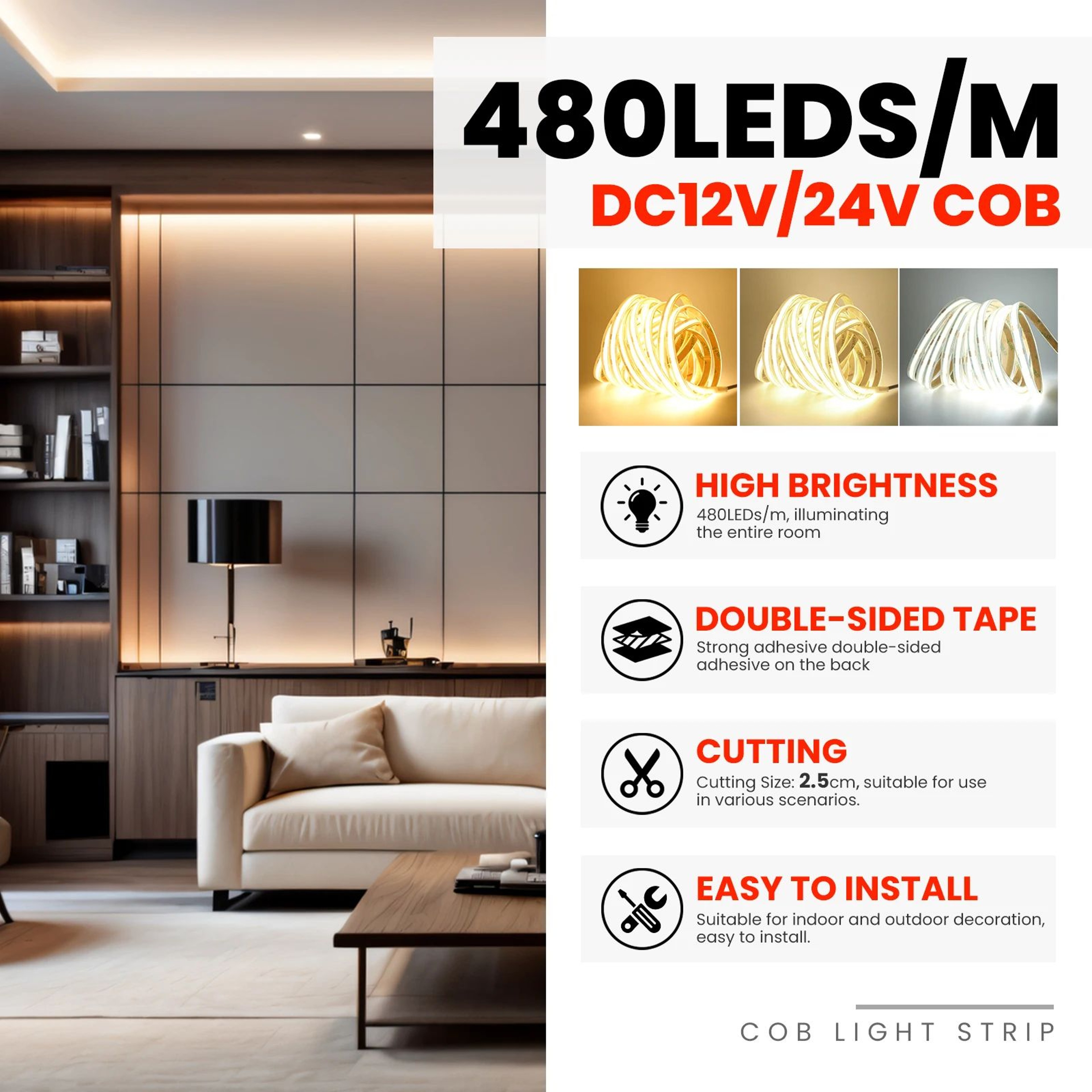 IP68 Waterproof High Density COB LED Strip Light 3