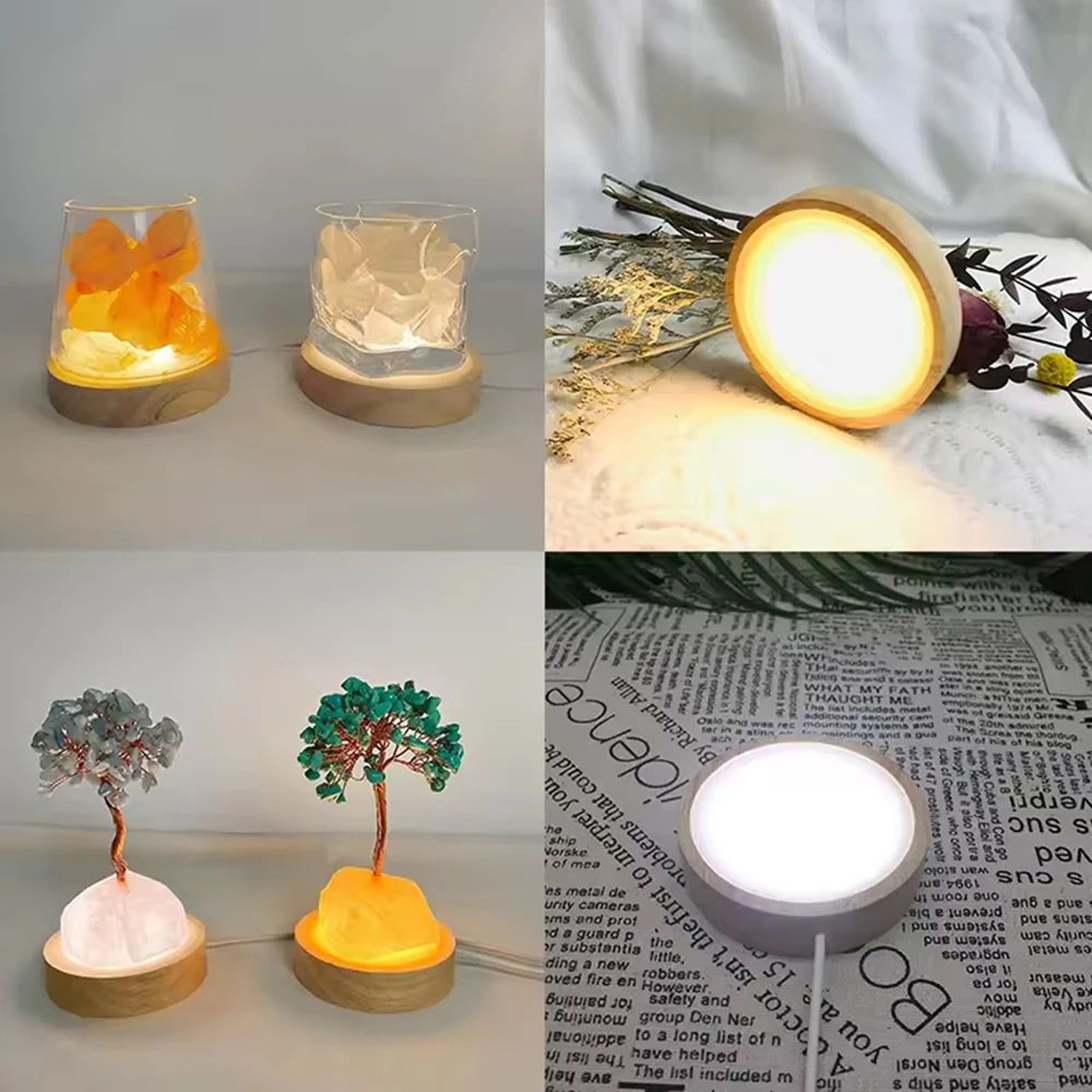 Wooden LED Crystal Display Light Base 5