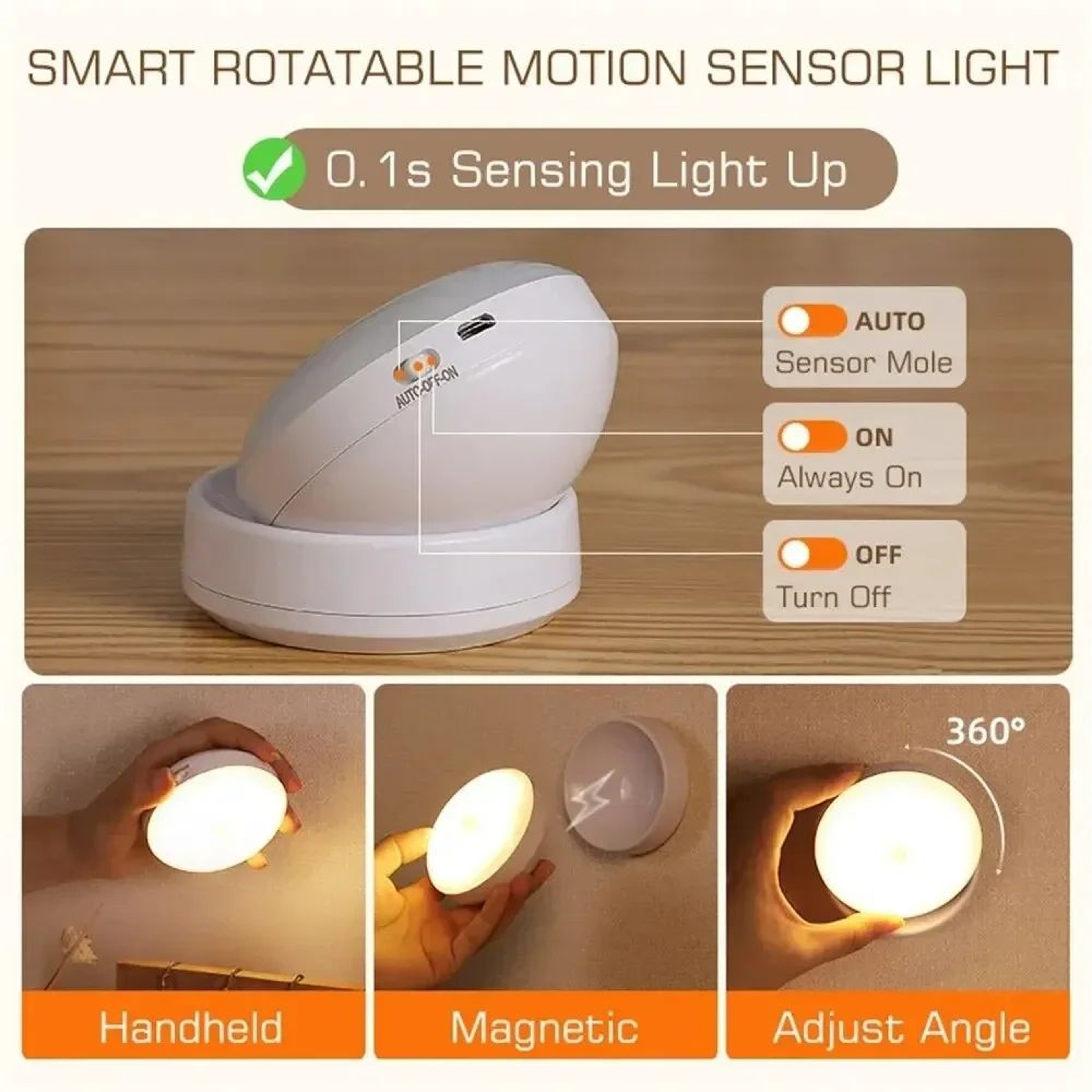 Rechargeable 360 Rotating Motion Sensor Night Light 1