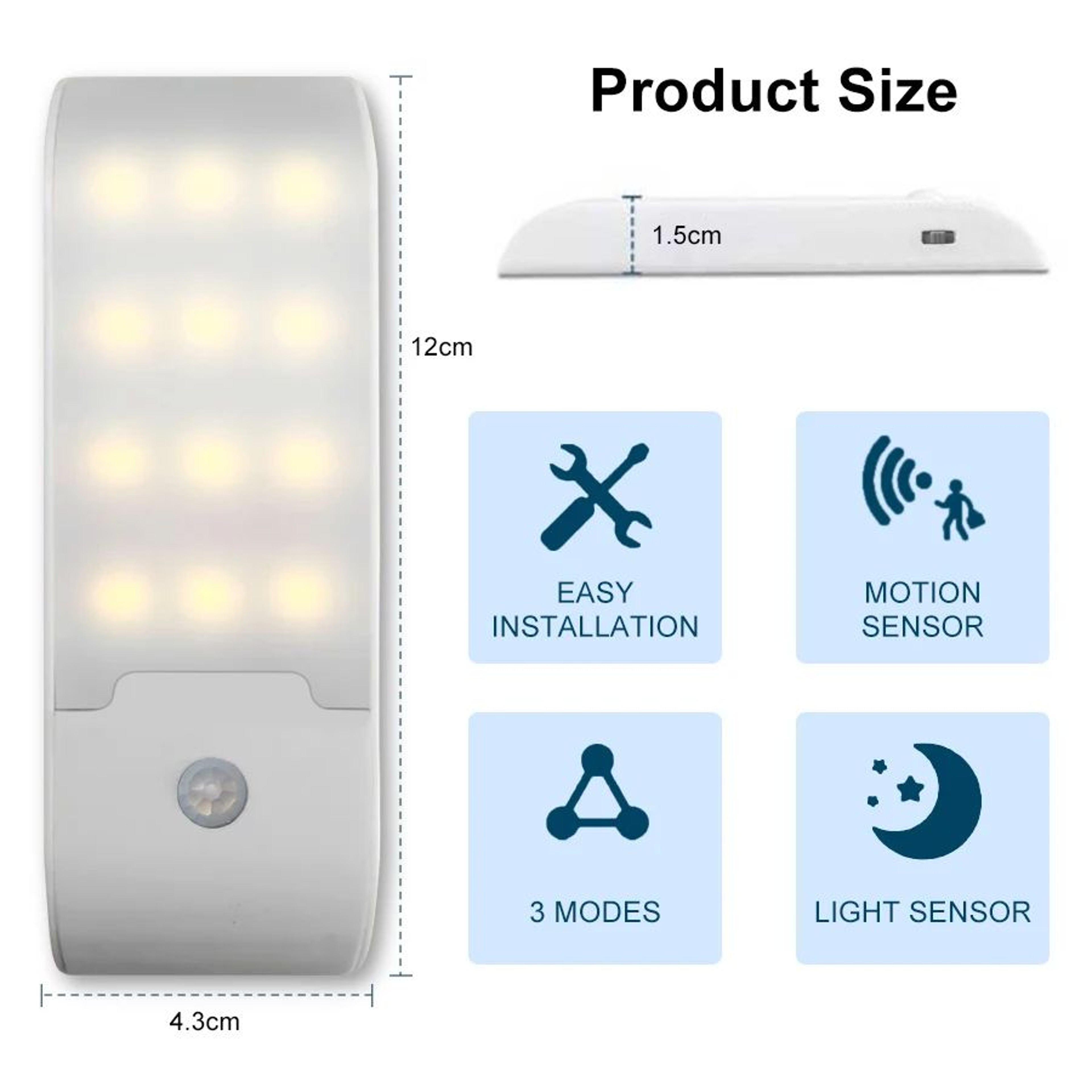12 LED Rechargeable PIR Closet Night Light 5
