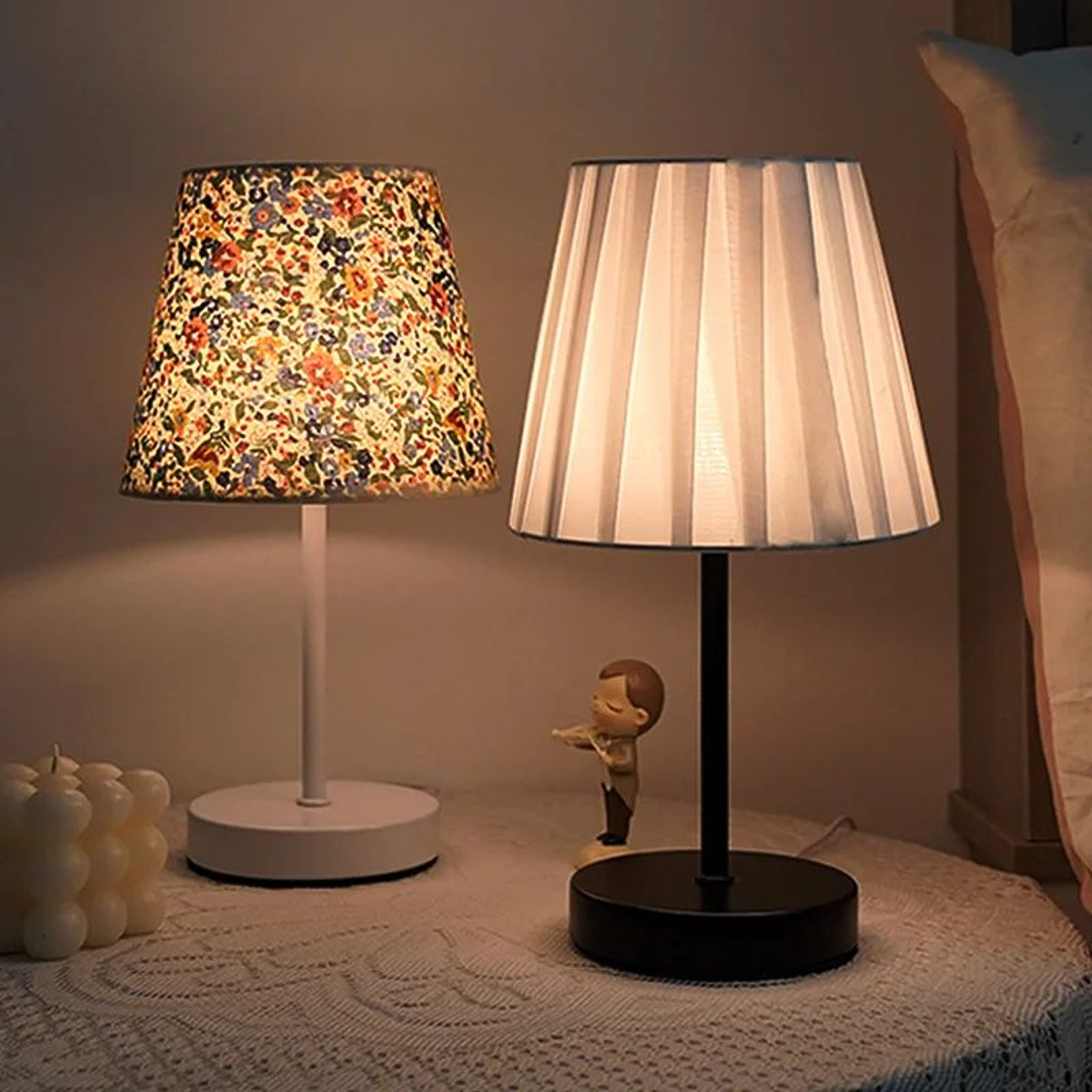 Solid Wood Fabric USB Bedside Lamp 1